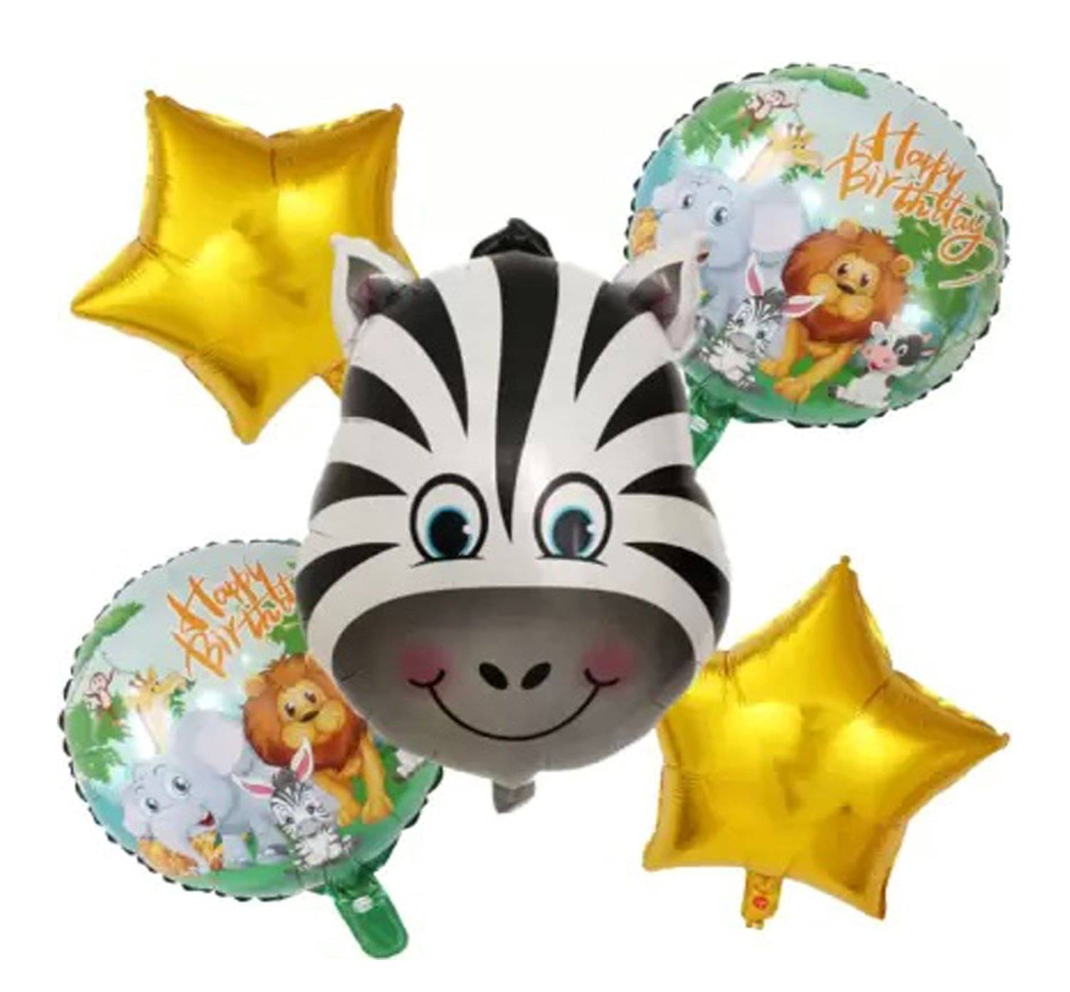     			Kiran Enterprises Printed Zebra Happy Birthday Foil Balloon Set Of 5pcs Balloon