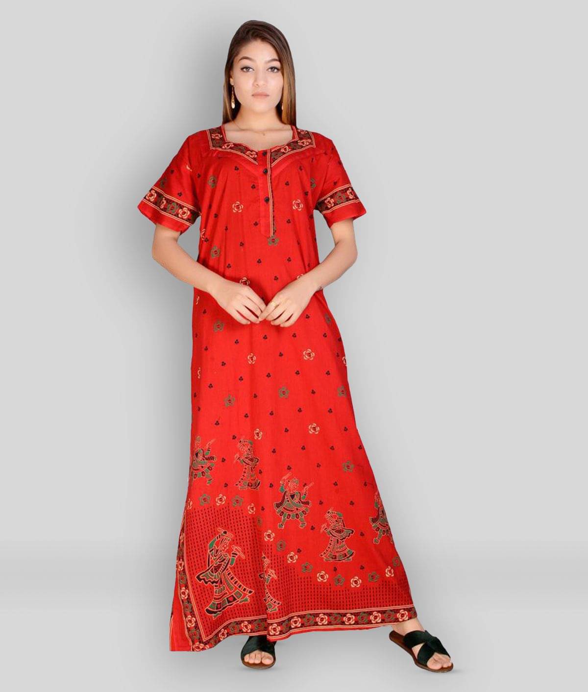     			Raj - Red Cotton Women's Nightwear Nighty & Night Gowns