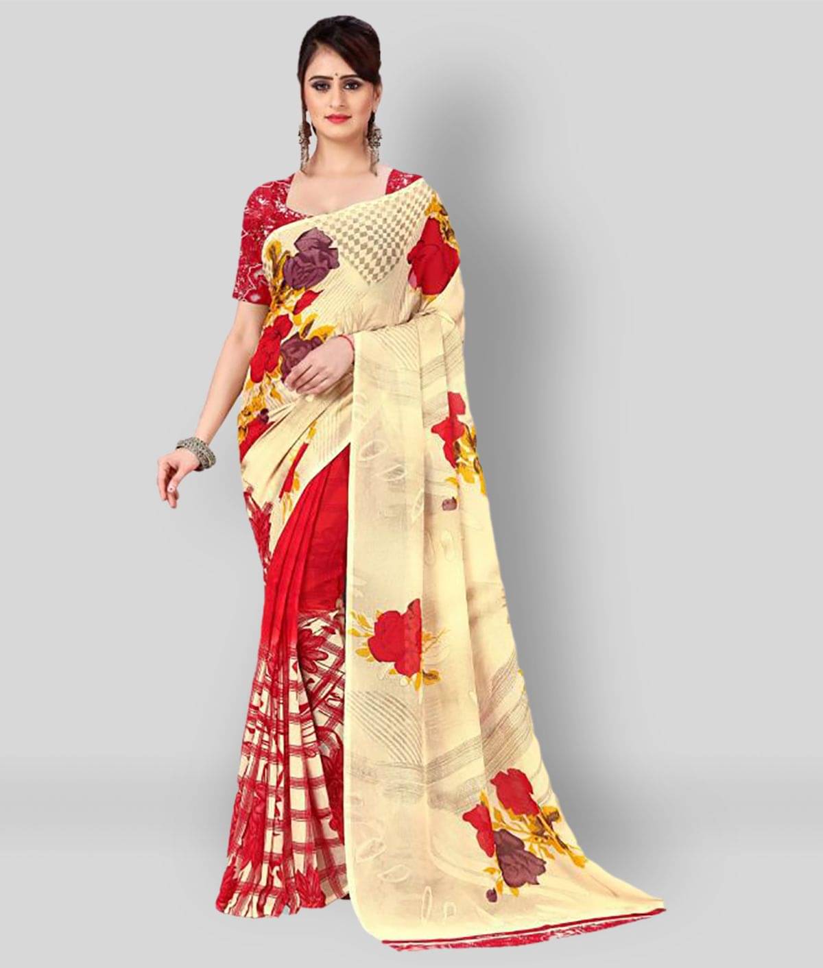     			ANAND SAREES Georgette Printed Saree With Unstitched Blouse Piece ( Multicolor )