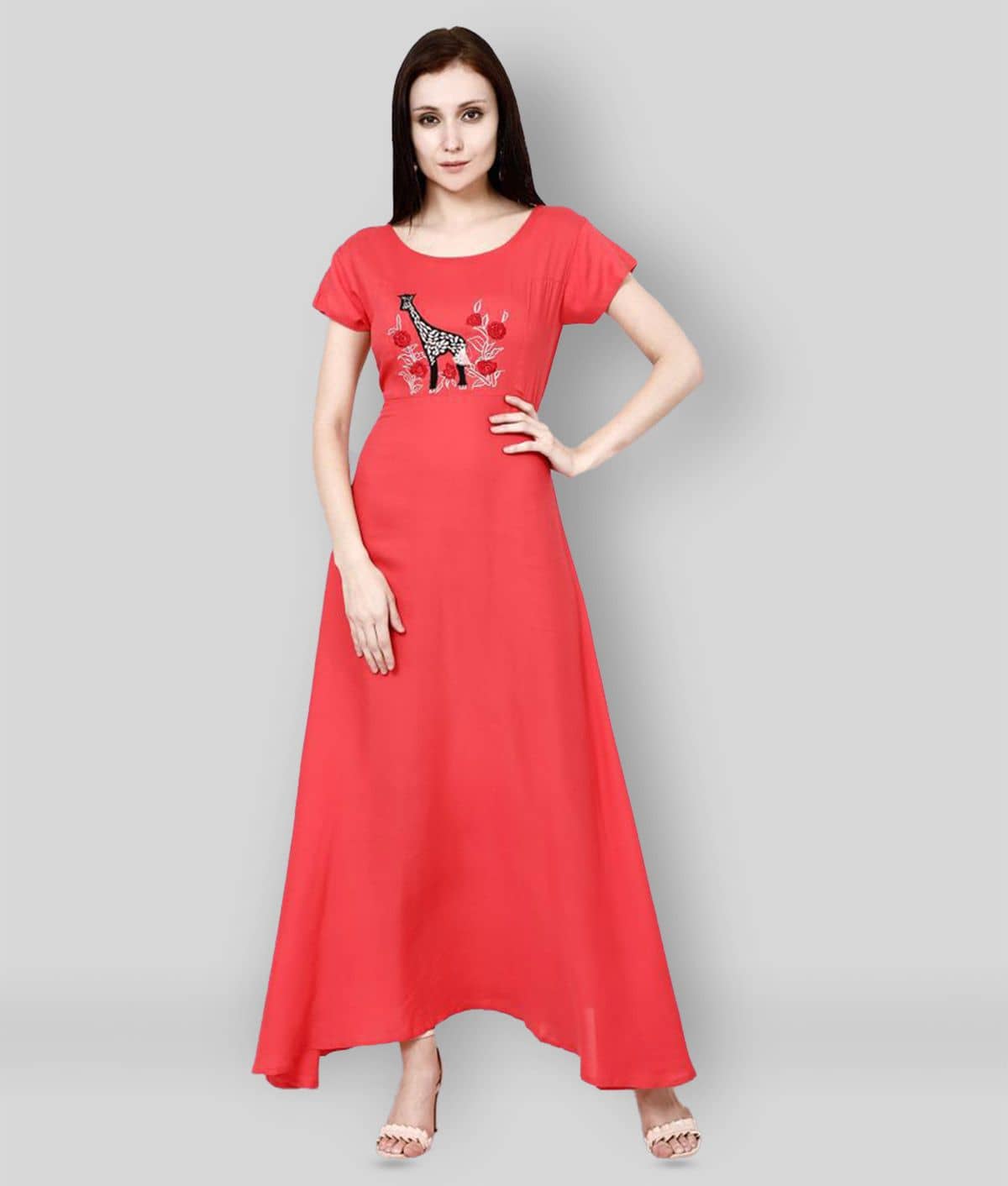 Addyvero Women Rayon Printed A-line Dress ( Pink )