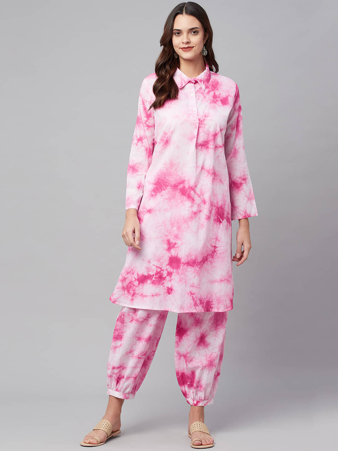 Divena Women Cotton Dyed Straight Kurti With Pants ( Pink ) Divena Women Cotton Dyed Straight Kurti With Pants ( Pink )