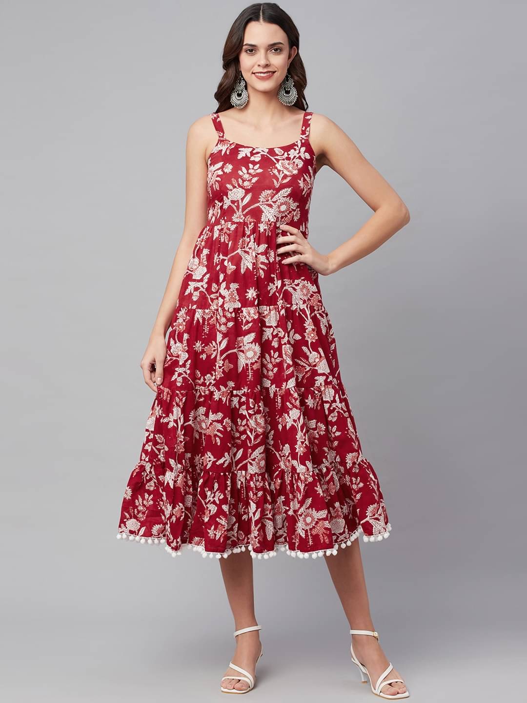 Divena Women Cotton Printed Fit & Flare Dress ( Red ) Divena Women Cotton Printed Fit & Flare Dress ( Red )
