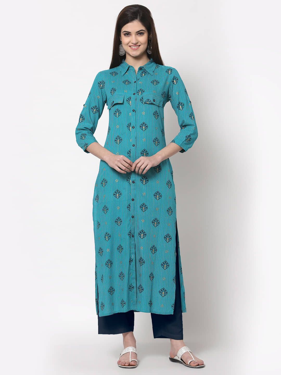 HISHAM - Blue Rayon Women's Straight Kurti ( Pack of 1 ) - Kurtis, Tunics | Buy online on ZillyBuy