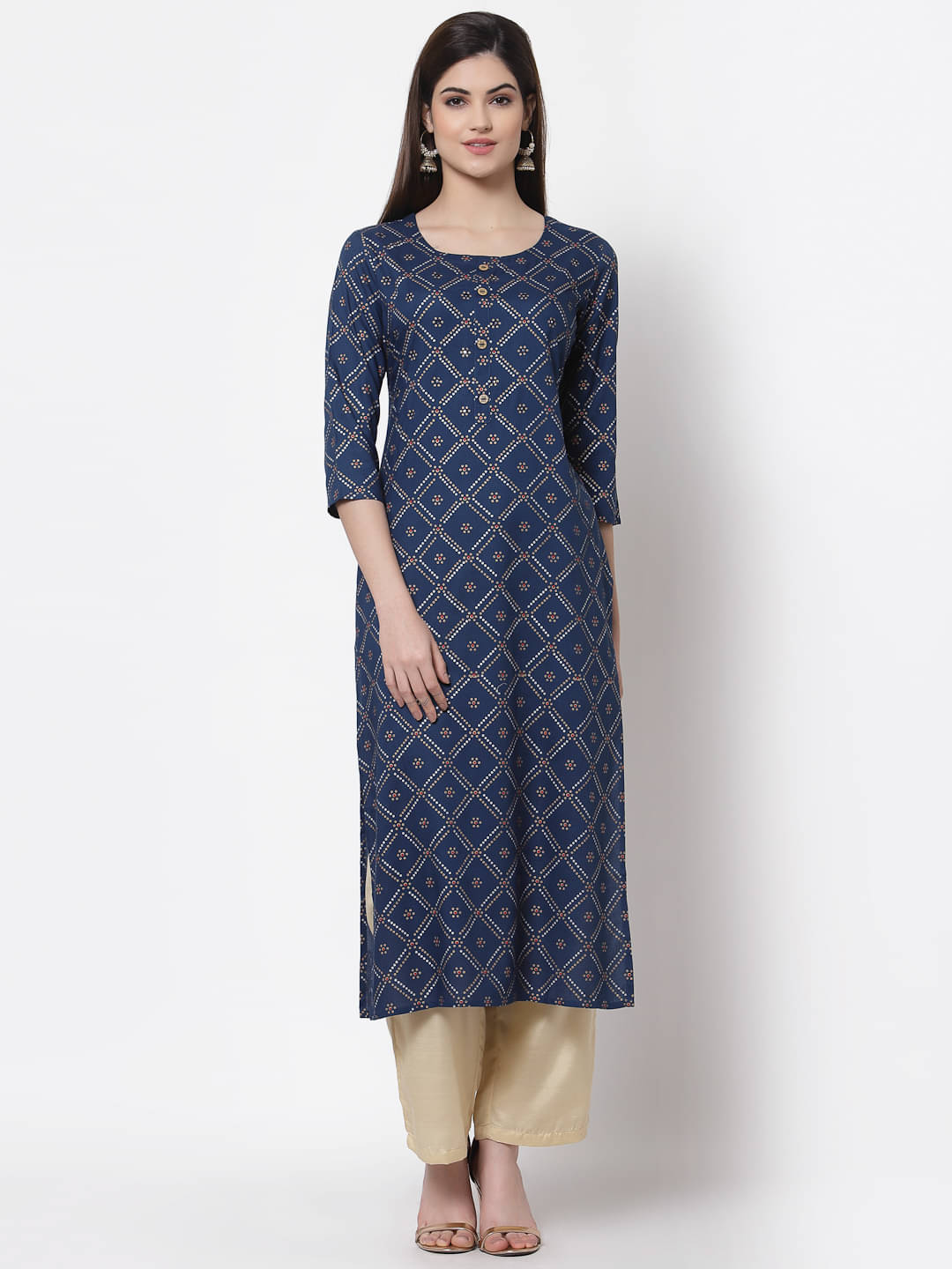 HISHAM - Navy Rayon Women's Straight Kurti ( Pack of 1 ) HISHAM - Navy Rayon Women's Straight Kurti ( Pack of 1 )