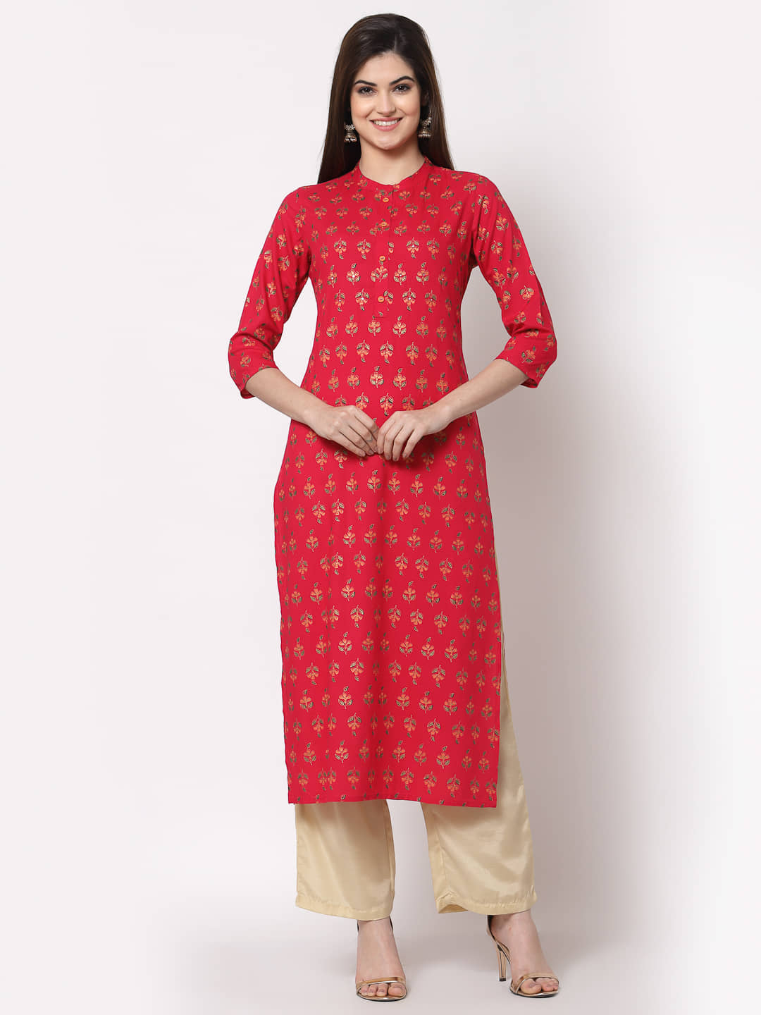 HISHAM - Pink Rayon Women's Straight Kurti ( Pack of 1 ) - Kurtis, Tunics | Buy online on ZillyBuy