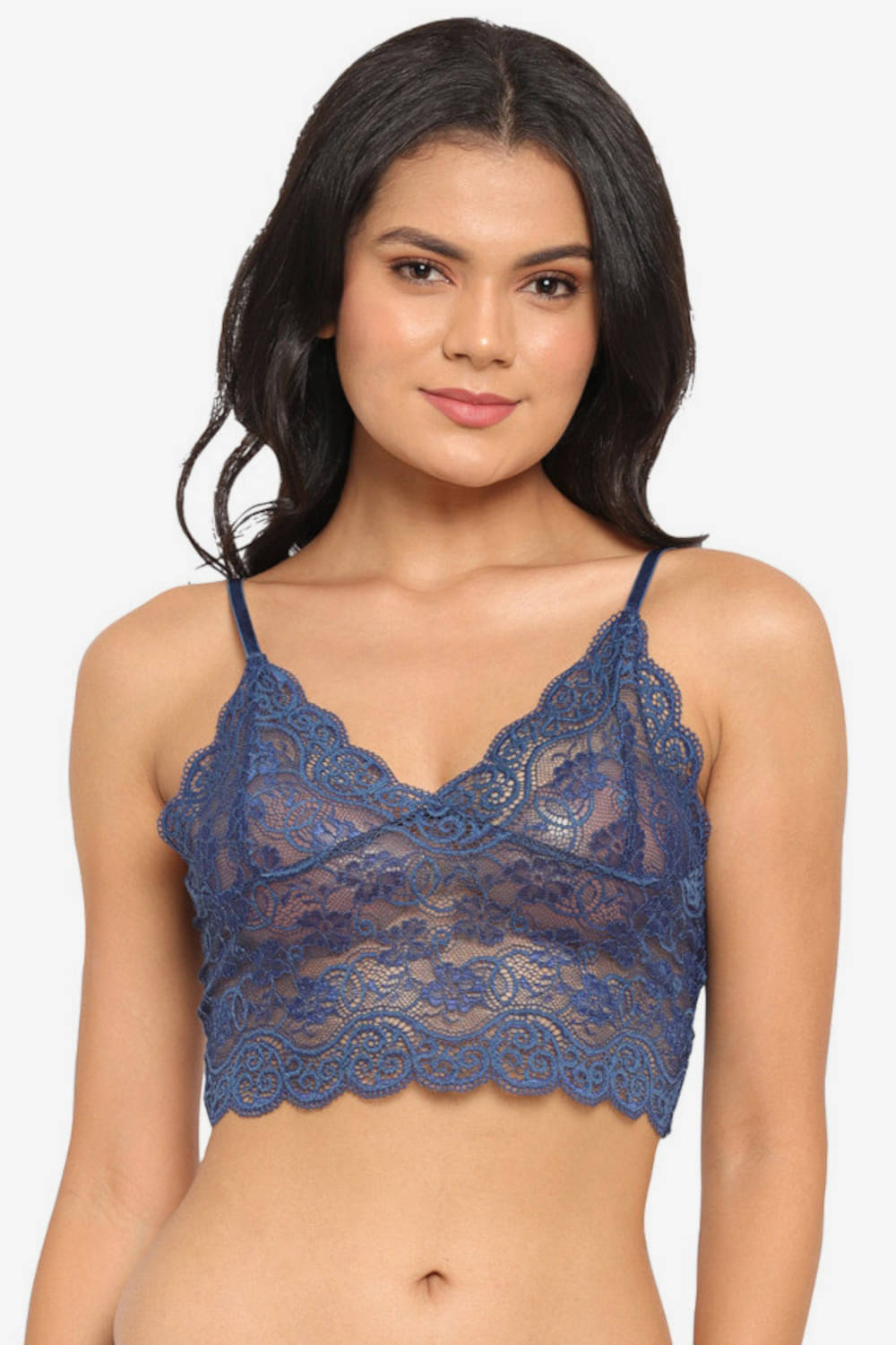     			N-Gal Nylon Non Padded Women's Bralette Bra ( Navy Blue )