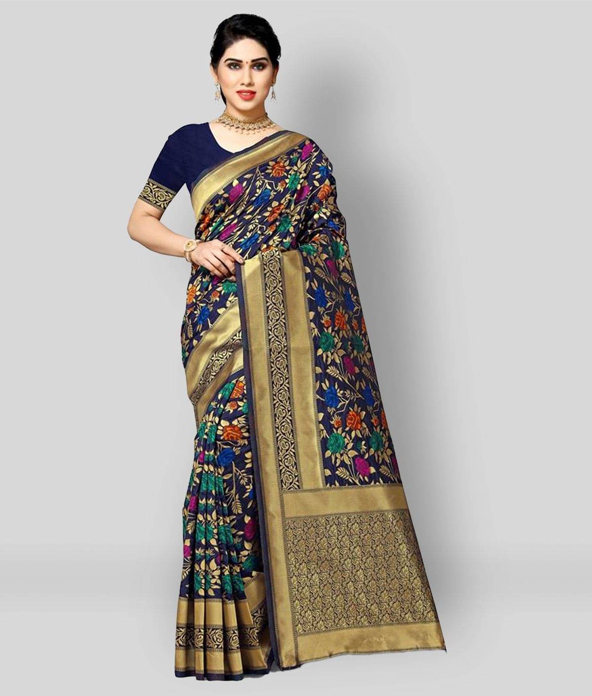NENCY FASHION Cotton Blend Printed Saree With Unstitched Blouse Piece ( Blue ) NENCY FASHION Cotton Blend Printed Saree With Unstitched Blouse Piece ( Blue )