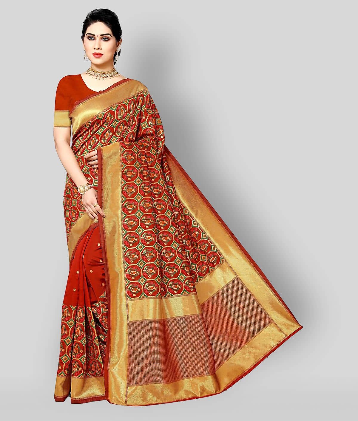 NENCY FASHION Banarasi Silk Printed Saree With Unstitched Blouse Piece ( Multicolor ) - Sarees | Buy online on ZillyBuy