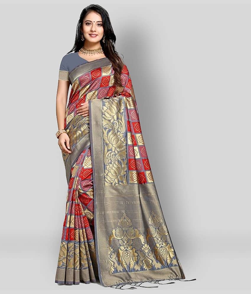 NENCY FASHION Banarasi Silk Embellished Saree With Unstitched Blouse Piece ( Multicolor ) - Sarees | Buy online on ZillyBuy