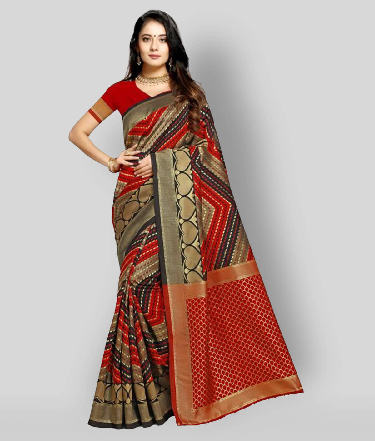 NENCY FASHION Silk Blend Printed Saree With Unstitched Blouse Piece ( Multicolor ) - Sarees | Buy online on ZillyBuy