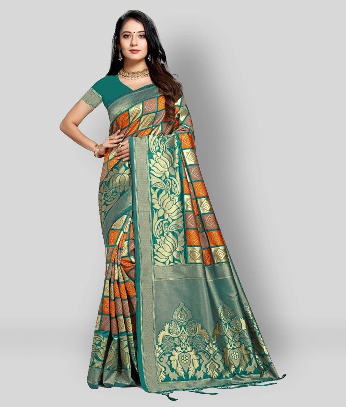 NENCY FASHION Silk Blend Printed Saree With Unstitched Blouse Piece ( Multicolor ) - Sarees | Buy online on ZillyBuy