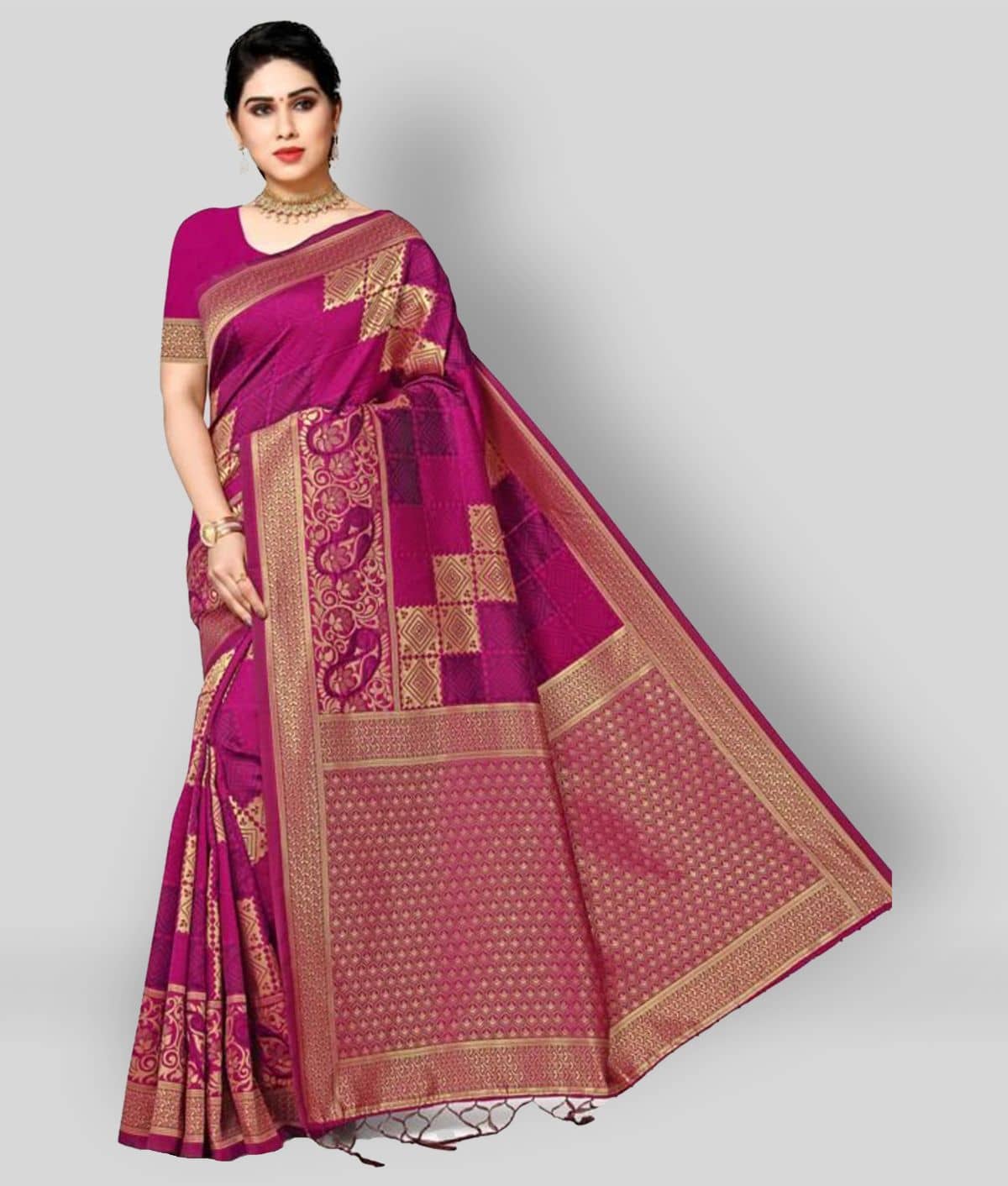NENCY FASHION Jacquard Printed Saree With Unstitched Blouse Piece ( Purple ) - Sarees | Buy online on ZillyBuy