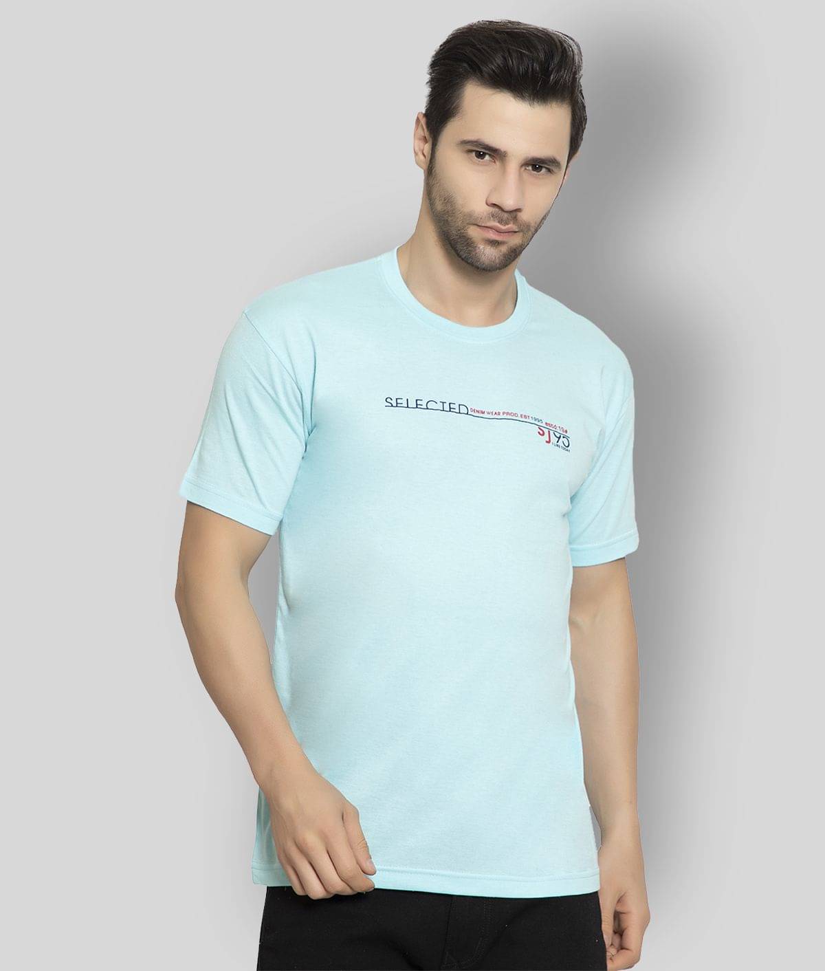 Zeffit Cotton Blend Regular Fit Printed Half Sleeves Turquoise Men's T-Shirt Zeffit Cotton Blend Regular Fit Printed Half Sleeves Turquoise Men's T-Shirt