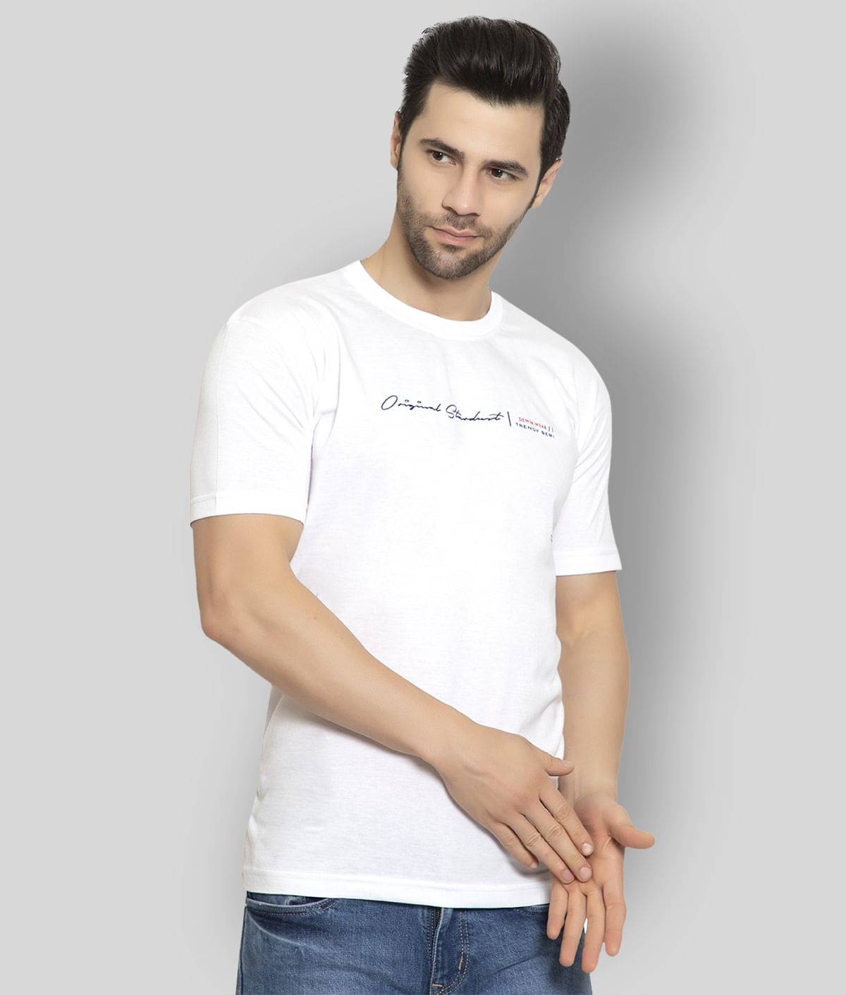     			Zeffit Cotton Blend Regular Fit Printed Half Sleeves White Men's T-Shirt