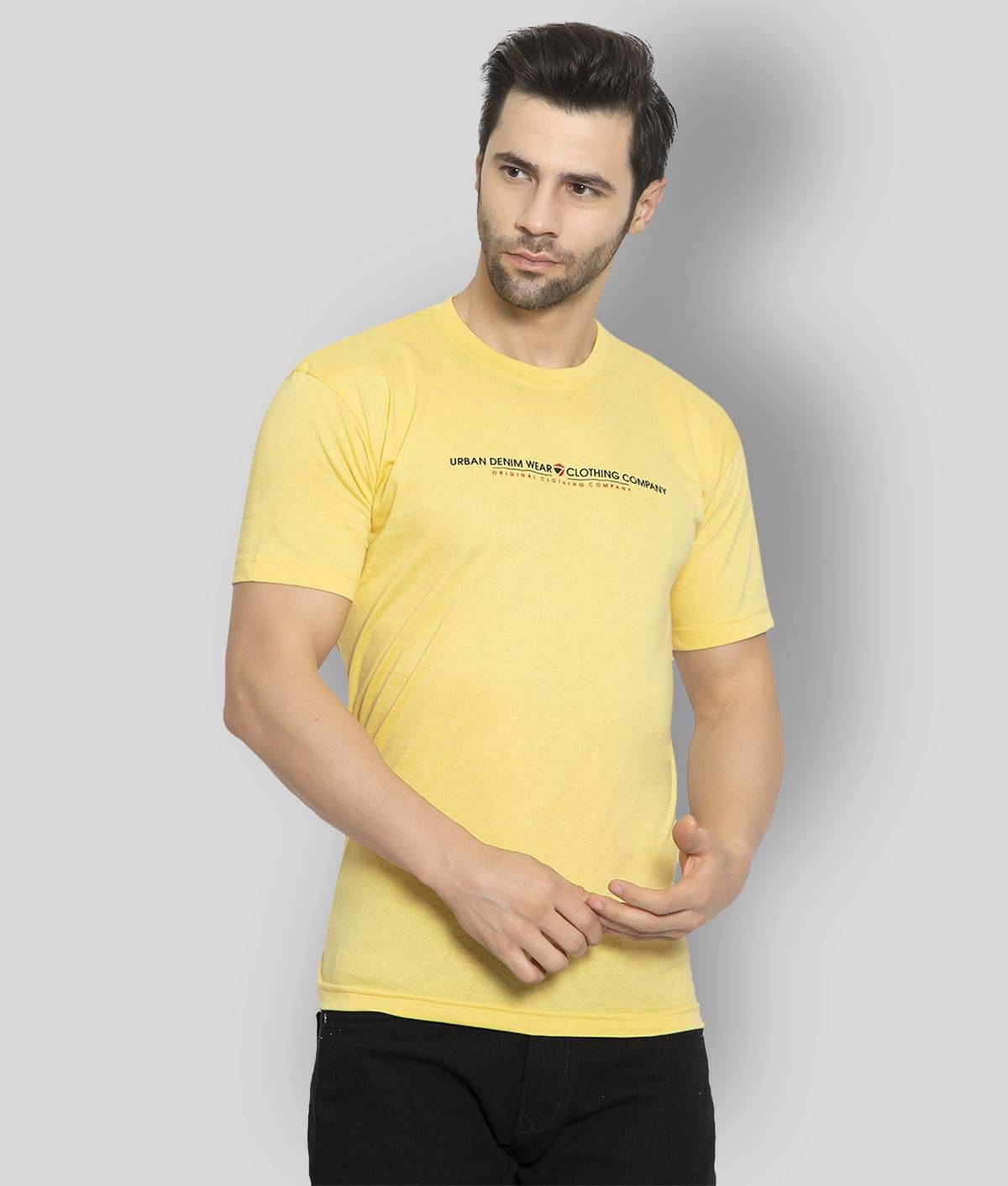 Zeffit Cotton Blend Regular Fit Printed Half Sleeves Yellow Men's T-Shirt Zeffit Cotton Blend Regular Fit Printed Half Sleeves Yellow Men's T-Shirt