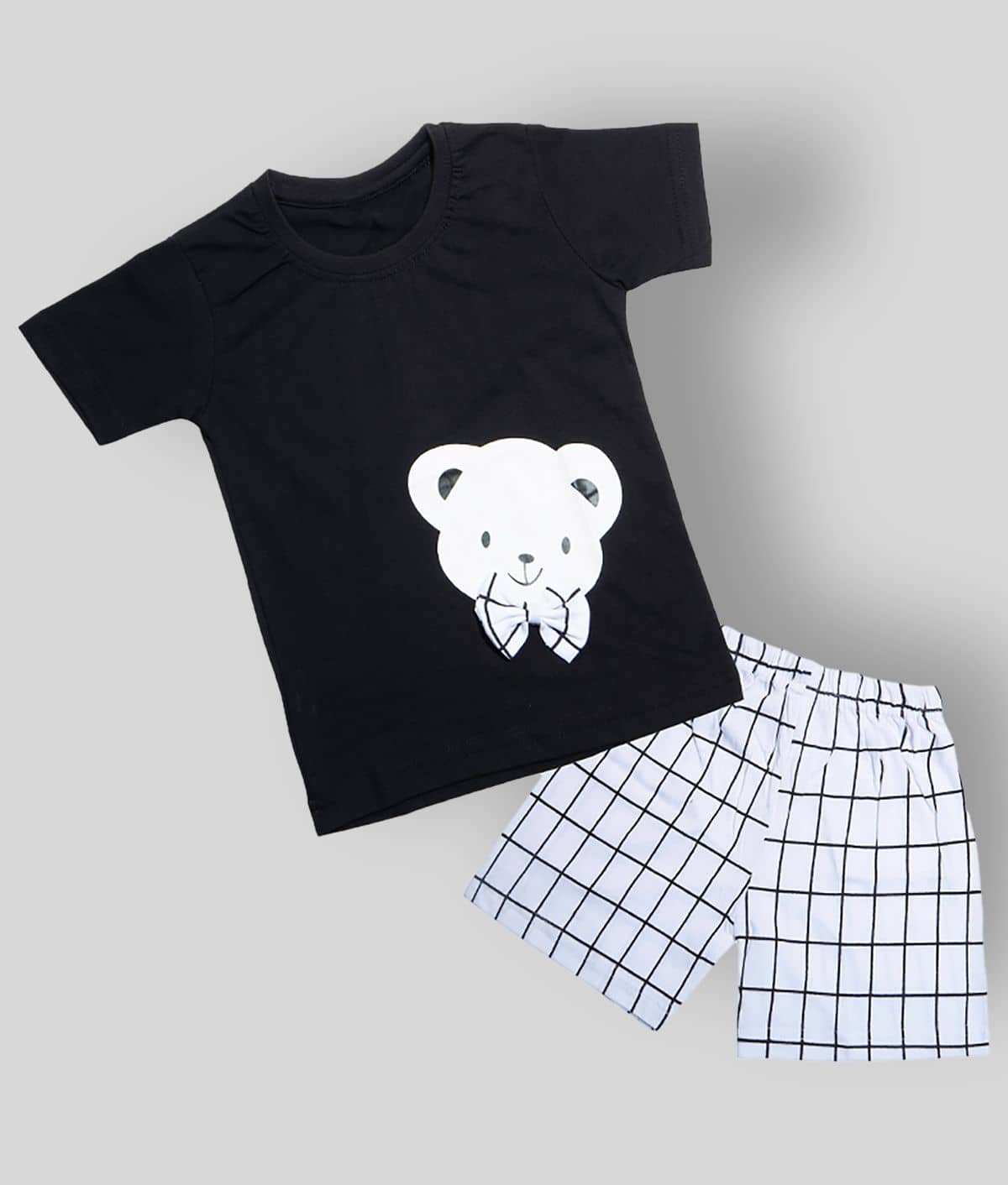 CATCUB Pack of 1 Boys Cotton Blend T-Shirt & Shorts Set ( Black )