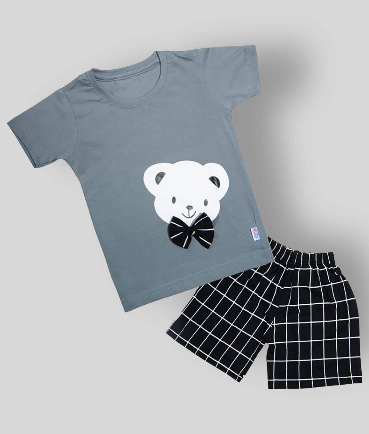 CATCUB Pack of 1 Boys Cotton Blend T-Shirt & Shorts Set ( Gray )