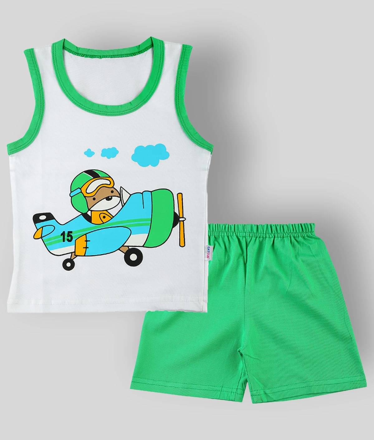    			CATCUB Pack of 1 Boys Cotton Blend T-Shirt & Shorts Set ( Green )