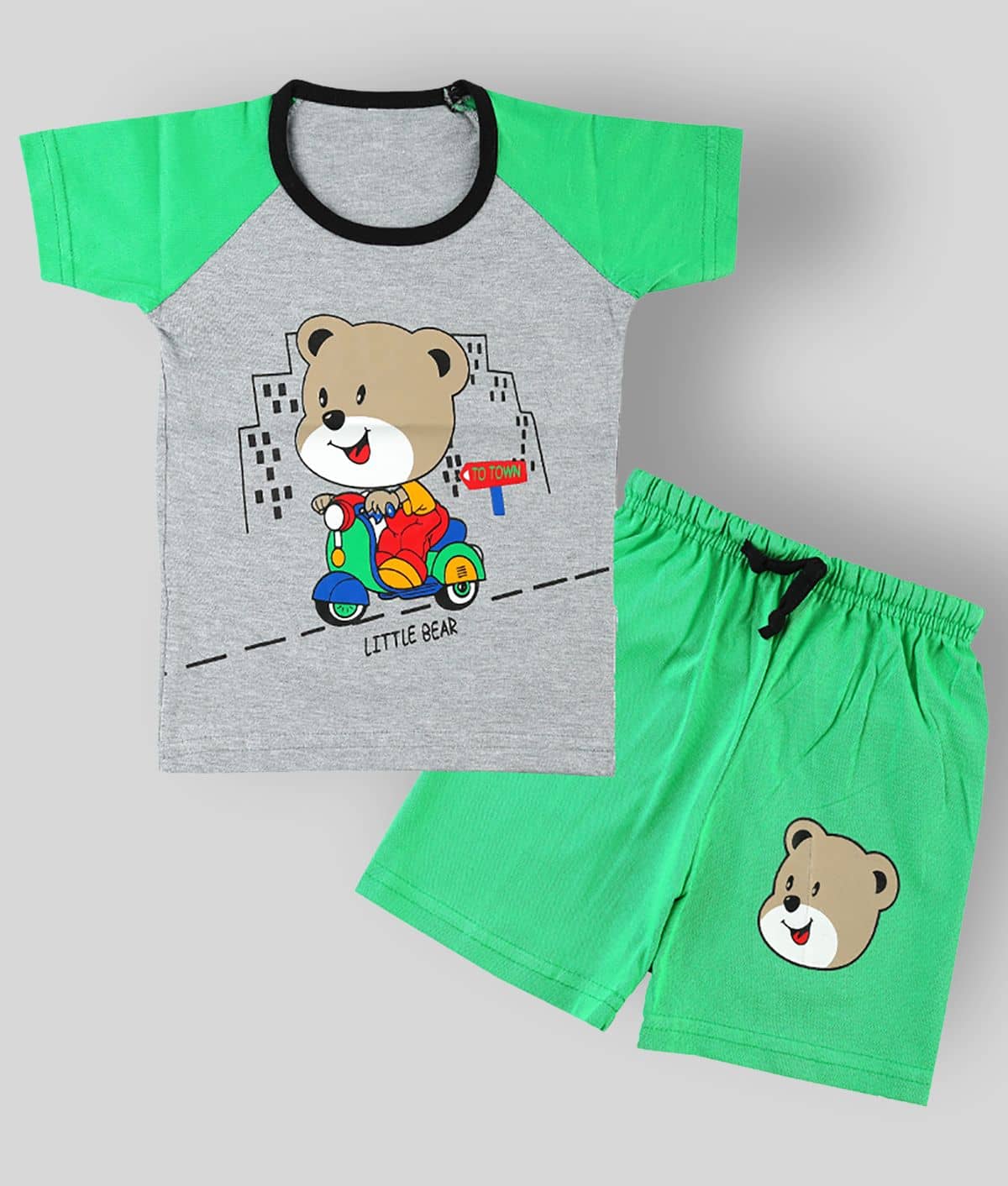 CATCUB Pack of 1 Boys Cotton Blend T-Shirt & Shorts Set ( Green )