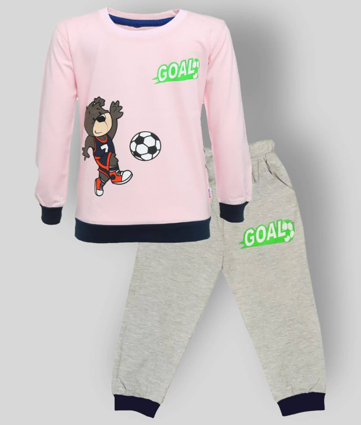 CATCUB Pack of 1 Boys Cotton Blend T-Shirt & Pants Set ( Pink )