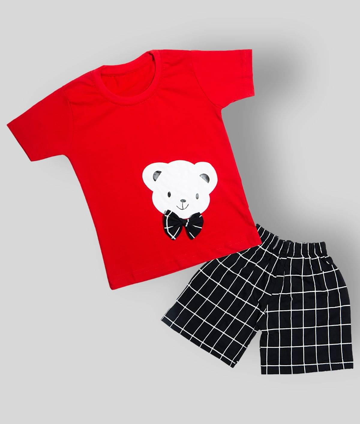     			CATCUB Pack of 1 Boys Cotton Blend T-Shirt & Shorts Set ( Red )