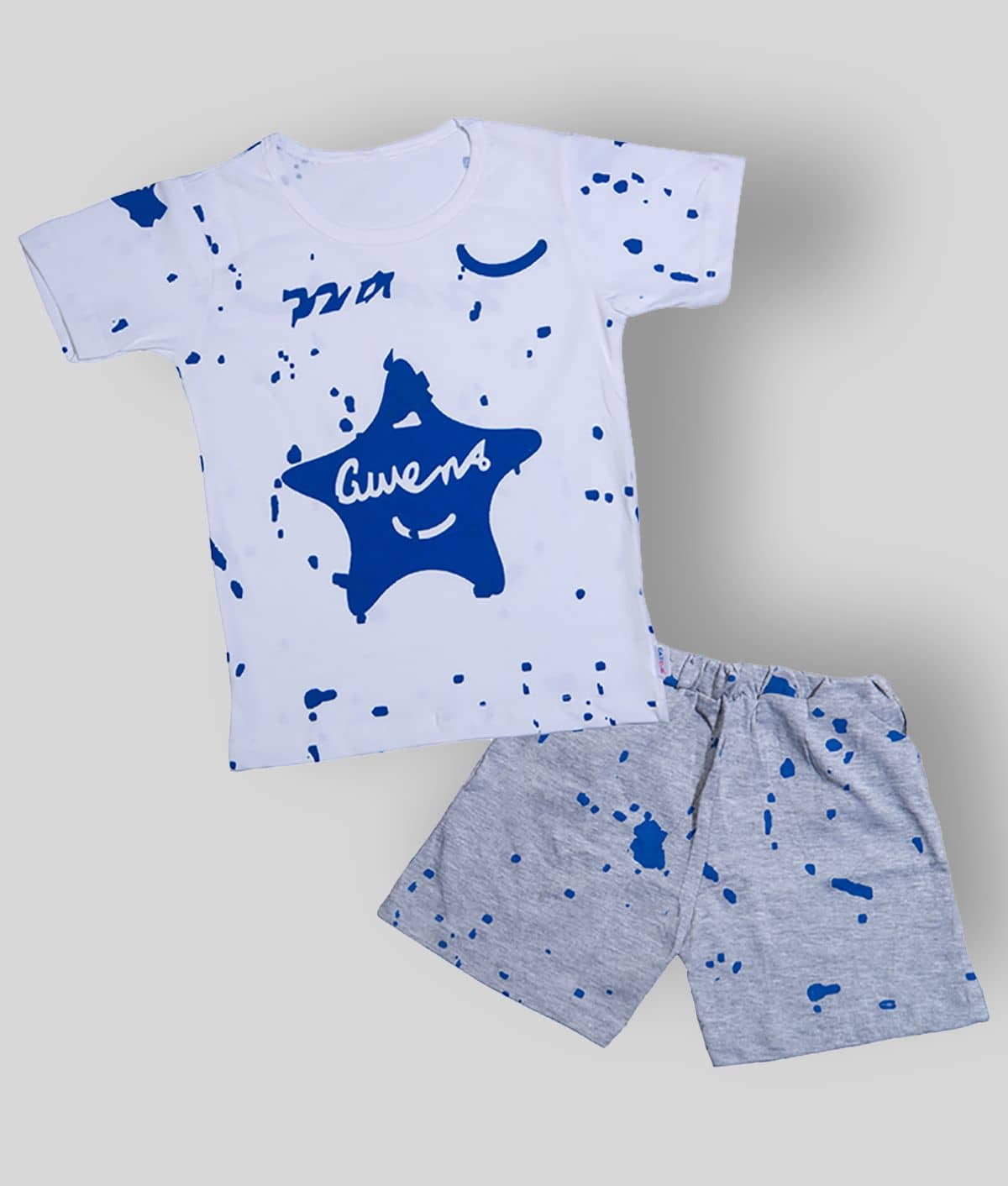 CATCUB Pack of 1 Boys Cotton Blend T-Shirt & Shorts Set ( White )