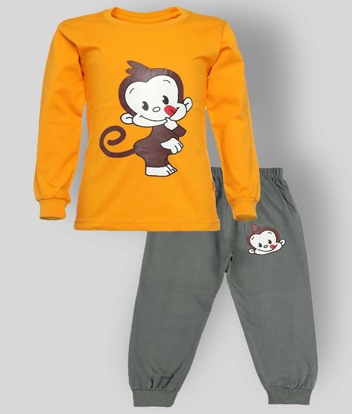     			CATCUB Pack of 1 Boys Cotton T-Shirt & Pants Set ( Yellow )