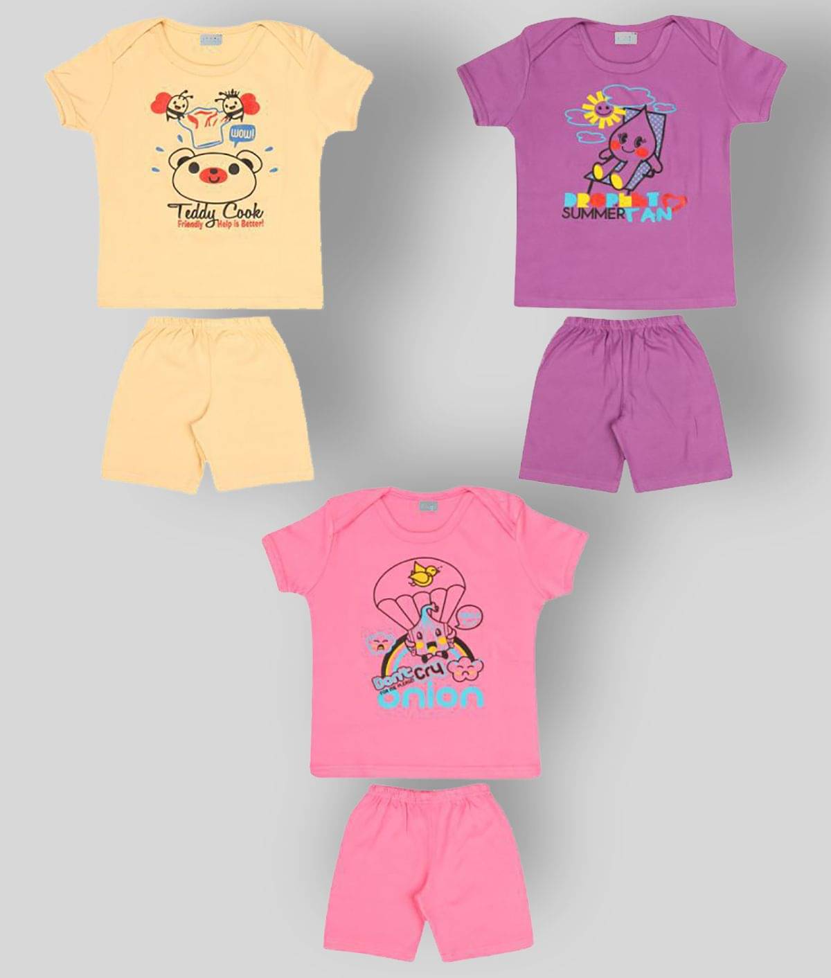     			Dongli Pack of 3 Boys Cotton T-Shirt & Shorts Set ( Multi )