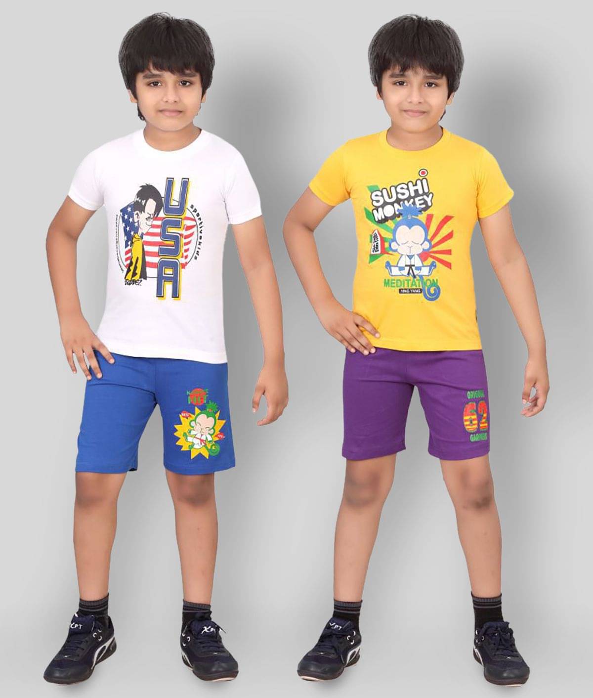     			Dongli Pack of 2 Boys Cotton Shirt & Shorts Set ( Multi )