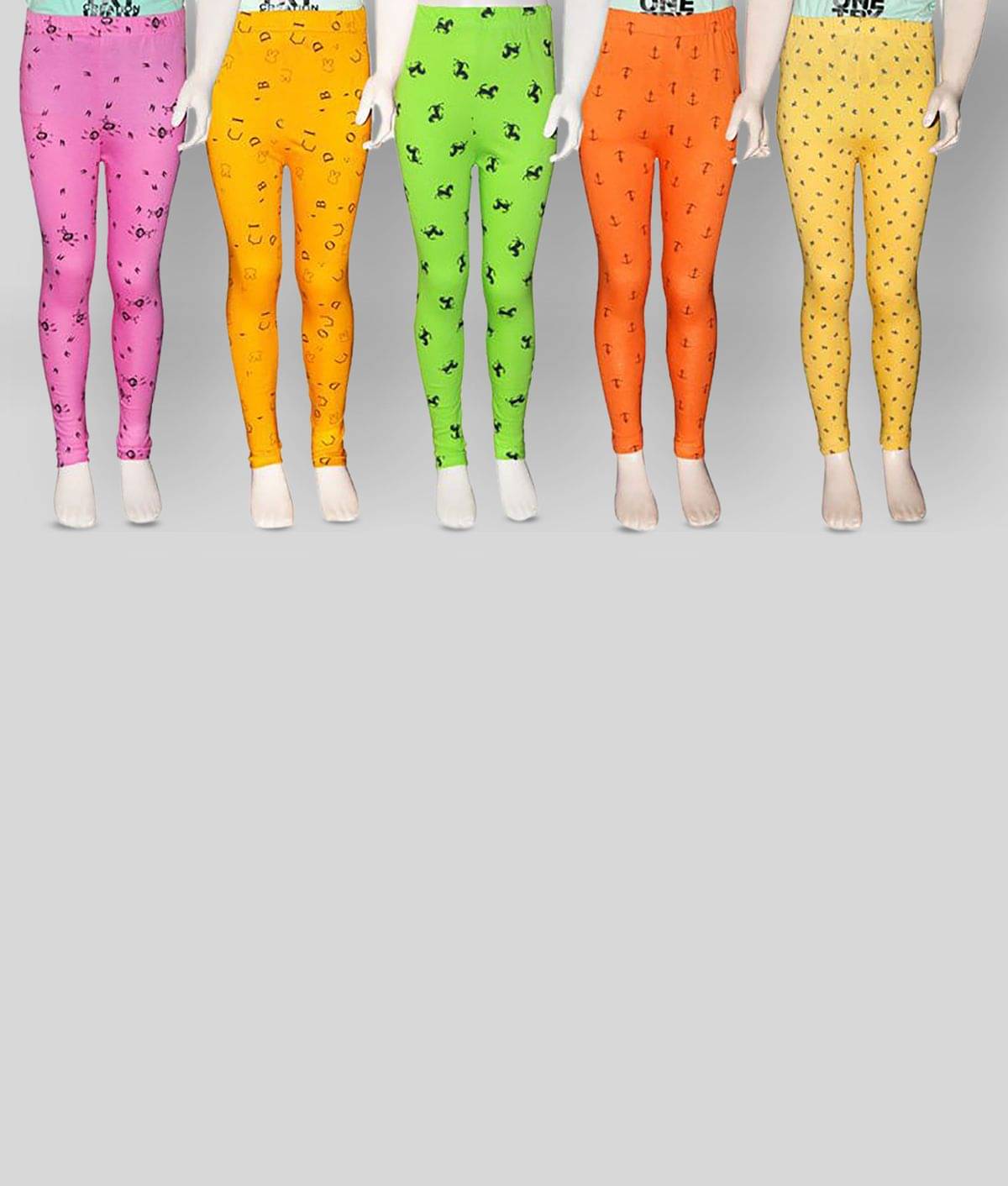     			FnMe Pack of 5 Girls Cotton Leggings ( Baby Pink )