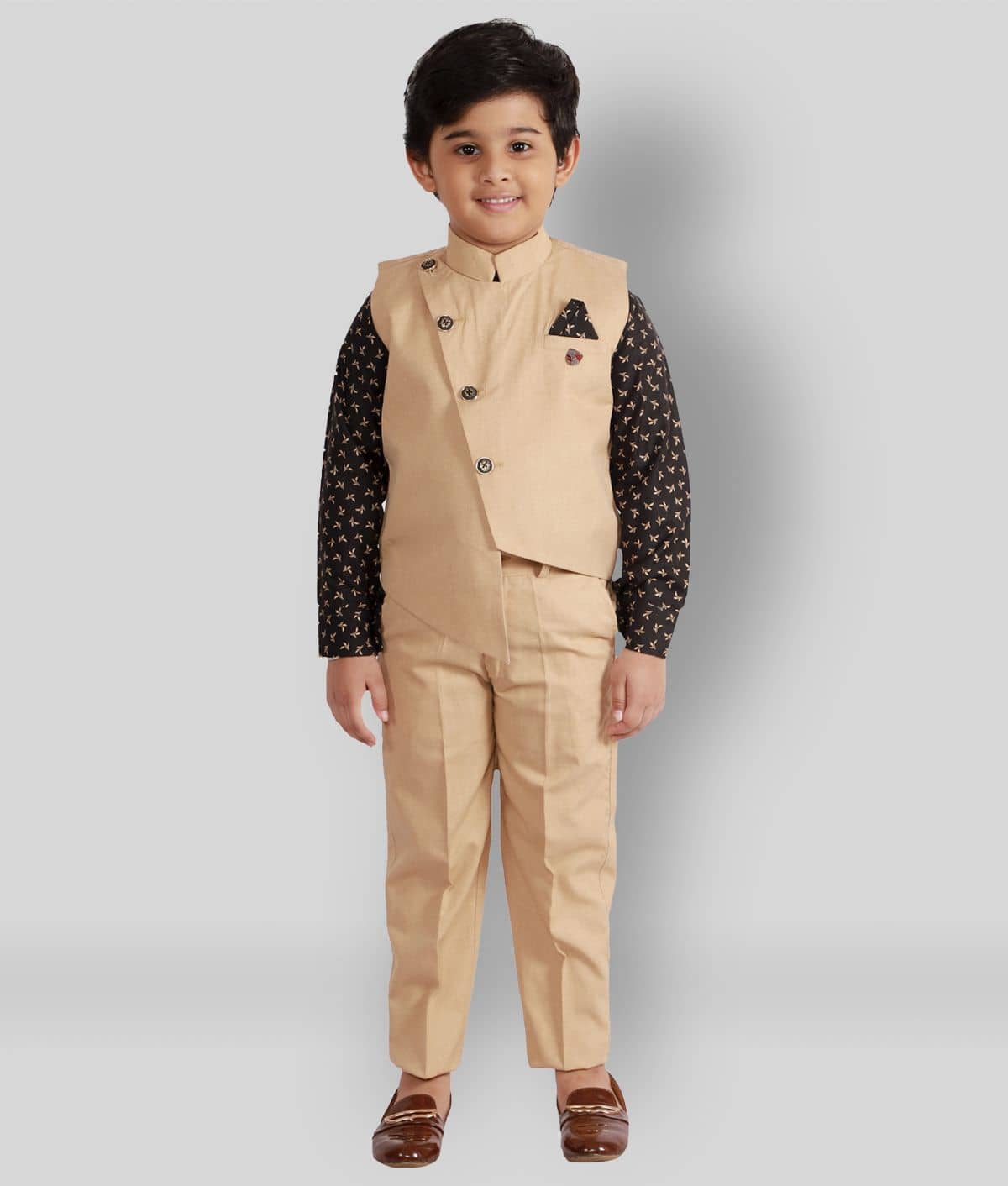 Fourfolds Pack of 1 Boys Cotton Blend Shirt & Jeans Set ( Black )