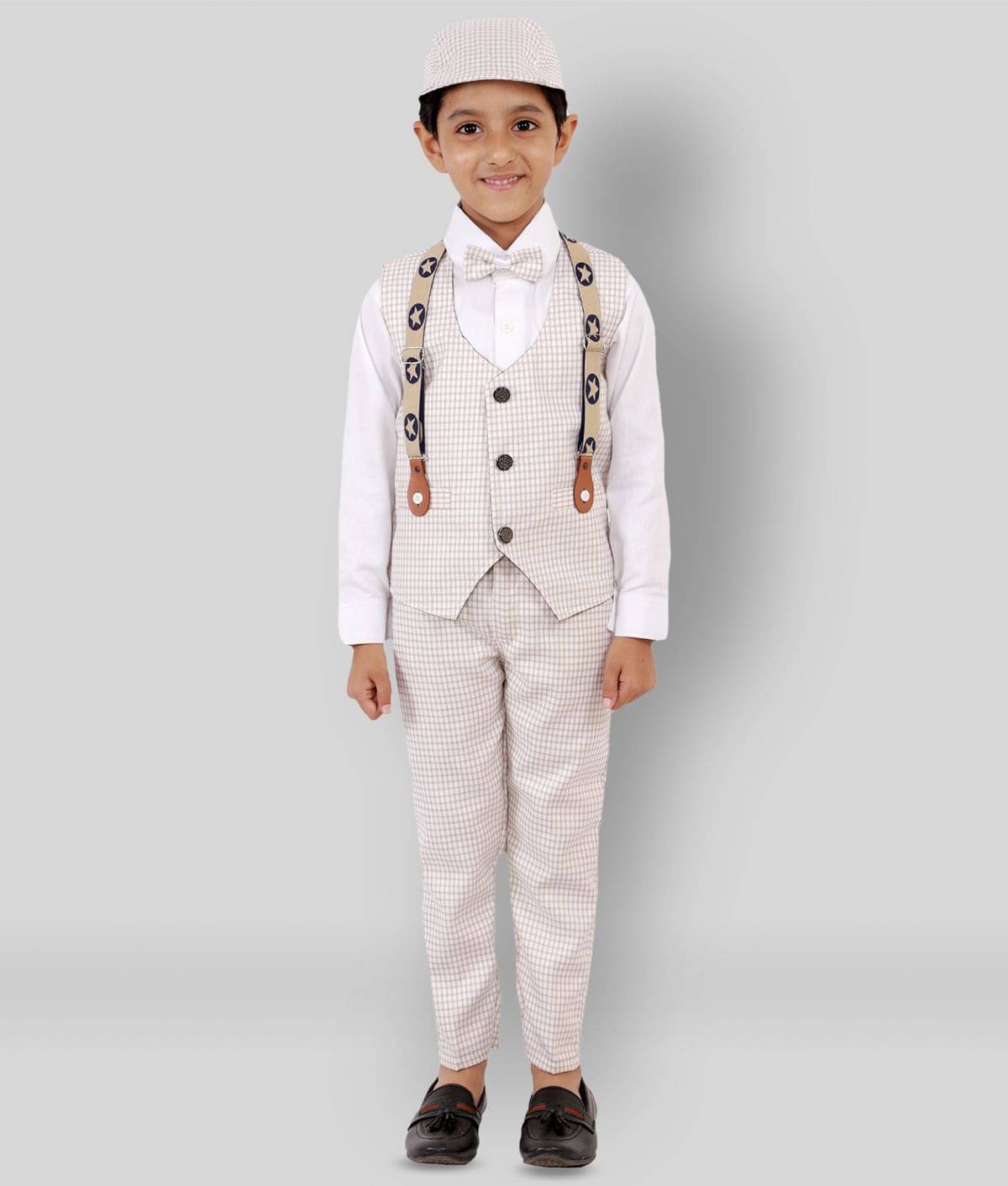    			Fourfolds Pack of 1 Boys Cotton Blend Shirt & Pants Set ( Beige )