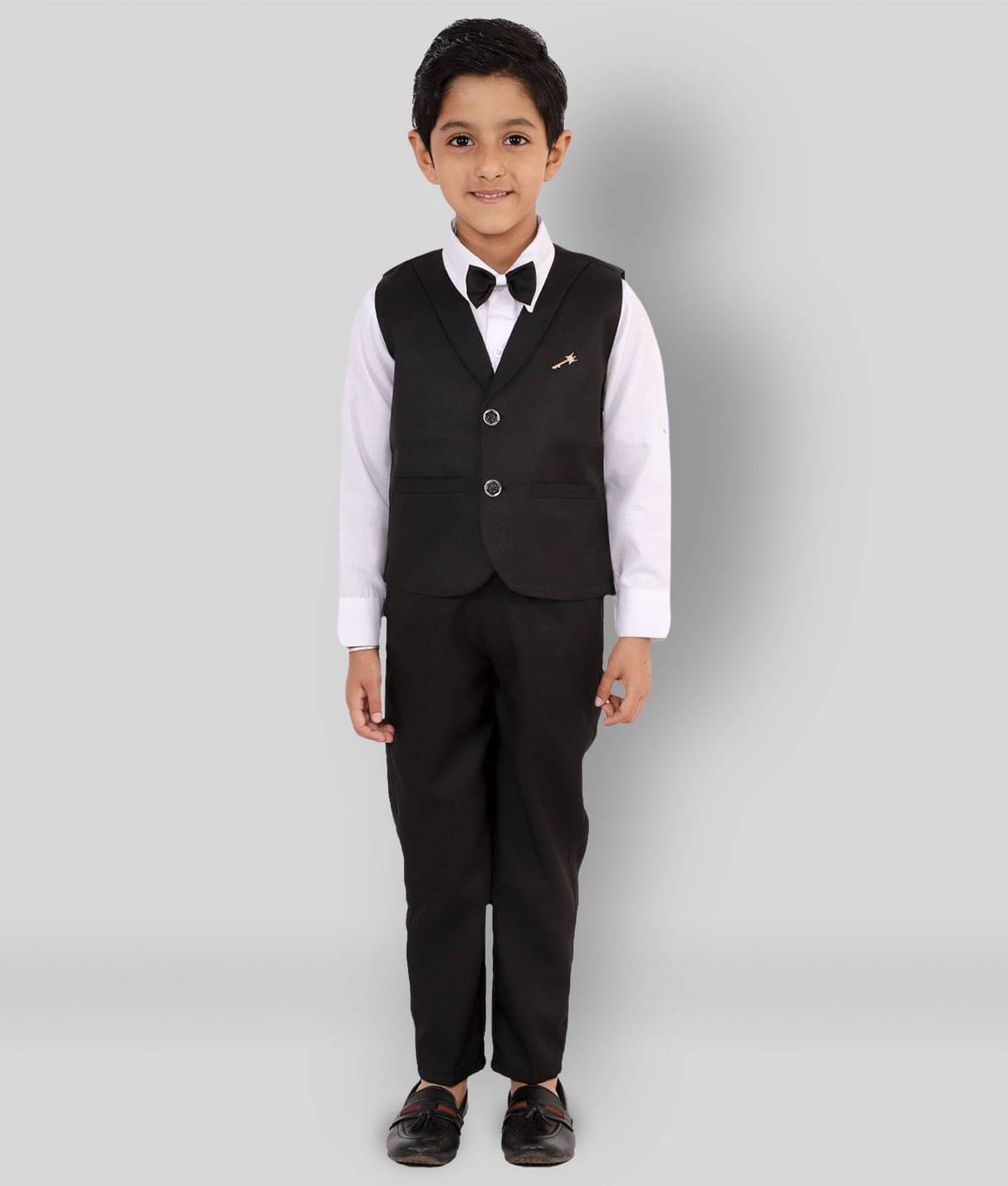     			Fourfolds Pack of 1 Boys Cotton Blend Shirt & Pants Set ( Black )