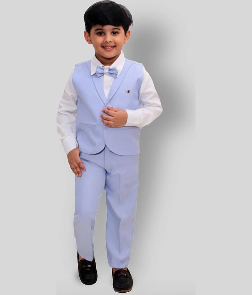 Fourfolds Pack of 1 Boys Cotton Blend Shirt & Pants Set ( Blue )