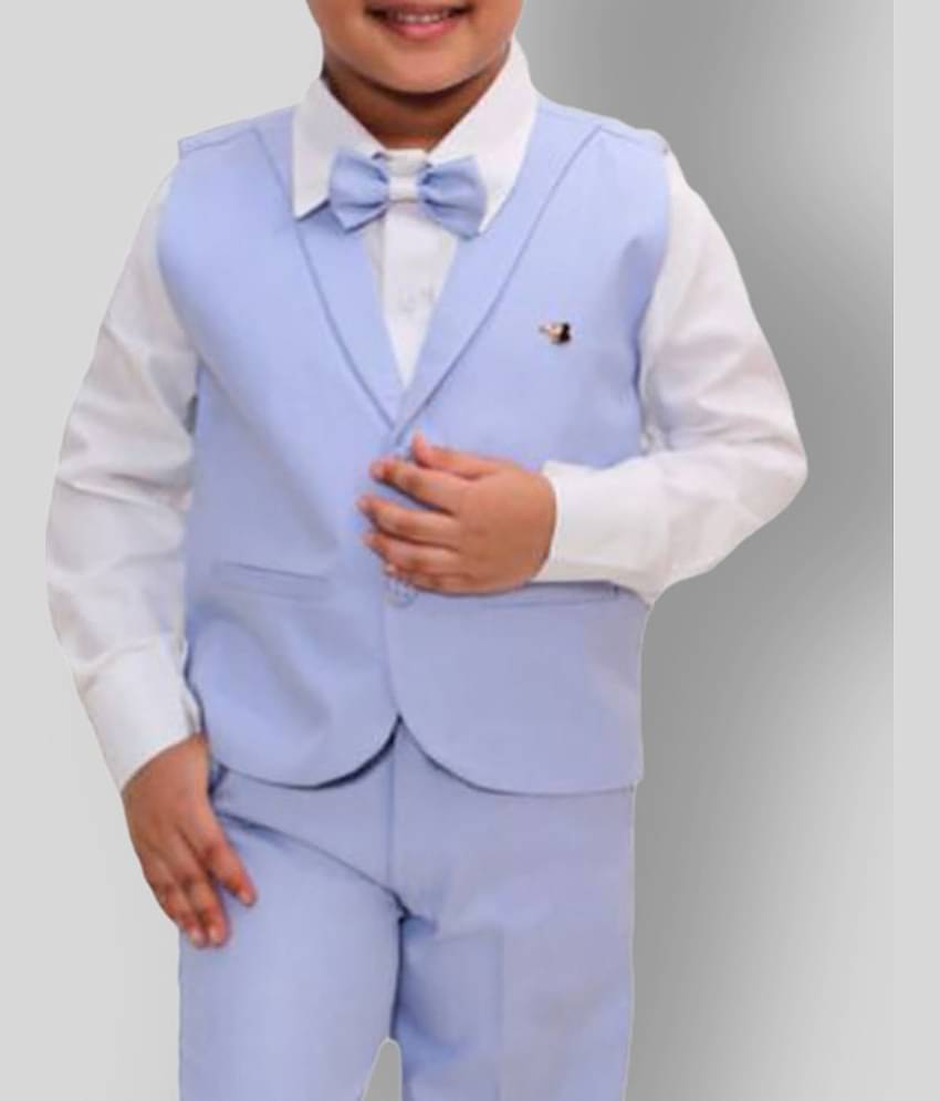 Fourfolds Pack of 1 Boys Cotton Blend Shirt & Pants Set ( Blue )