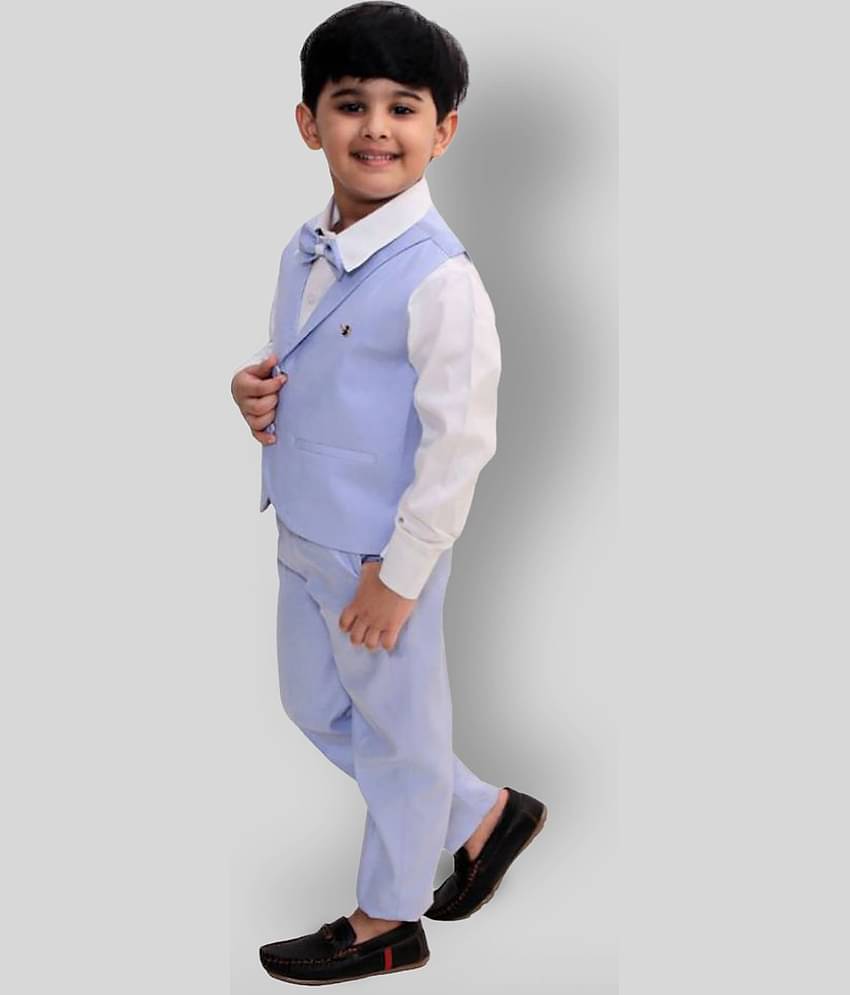 Fourfolds Pack of 1 Boys Cotton Blend Shirt & Pants Set ( Blue )