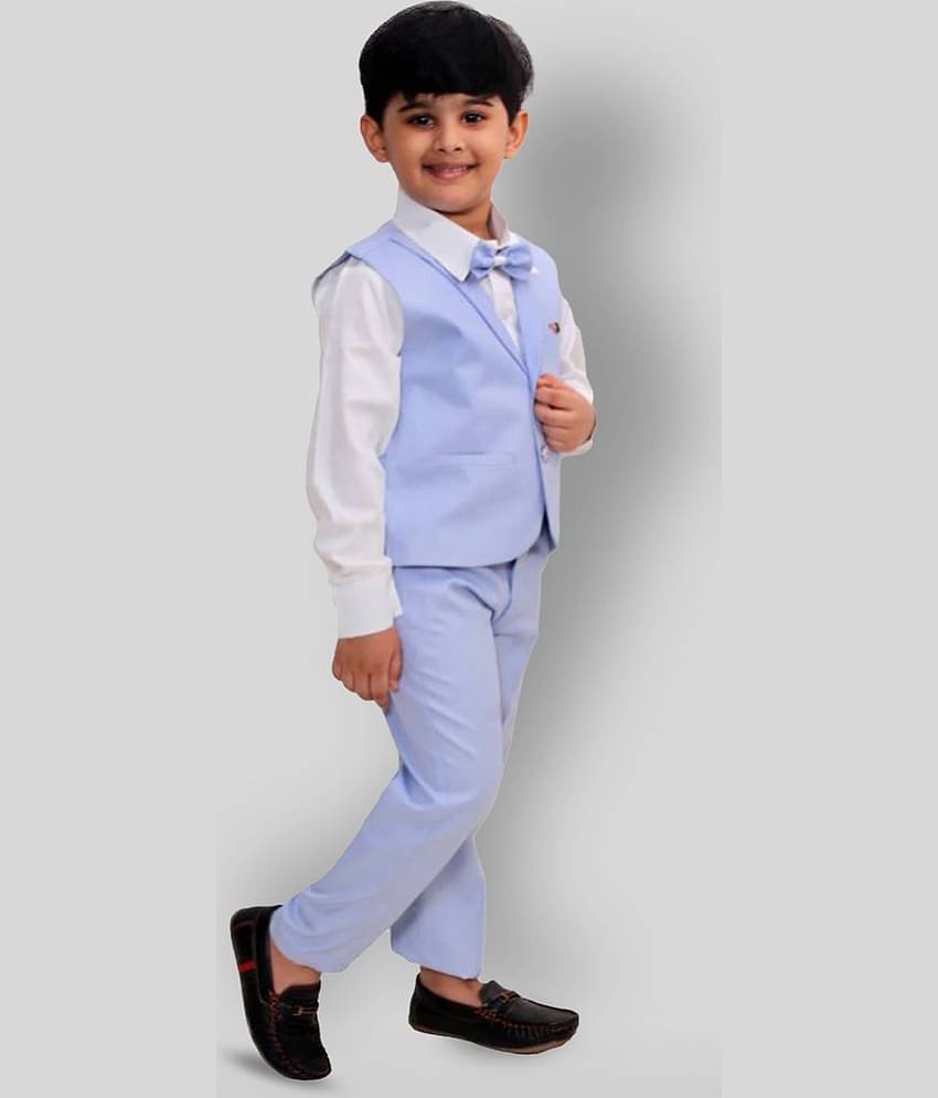 Fourfolds Pack of 1 Boys Cotton Blend Shirt & Pants Set ( Blue )