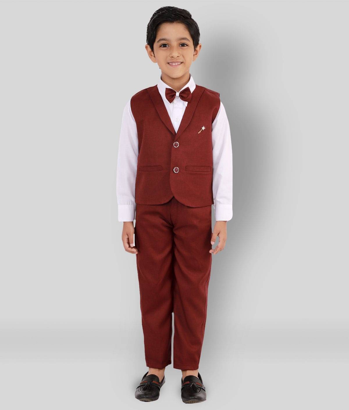     			Fourfolds Pack of 1 Boys Cotton Blend Shirt & Pants Set ( Orange )