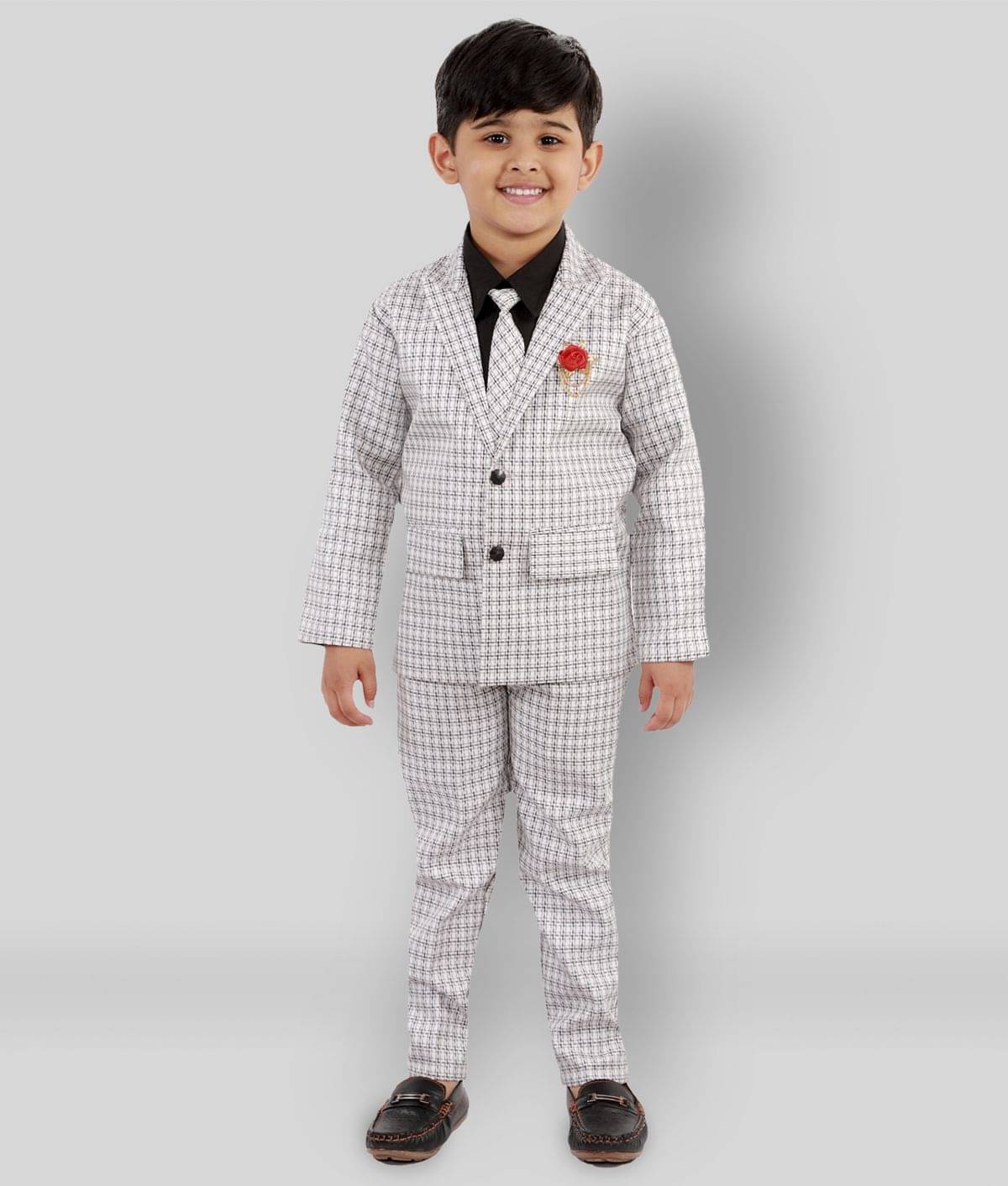     			Fourfolds Pack of 1 Boys Cotton Blend Shirt & Pants Set ( White )