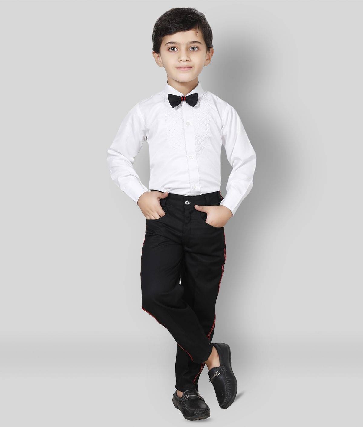     			Fourfolds Pack of 1 Boys Cotton Blend Shirt & Jeans Set ( White )