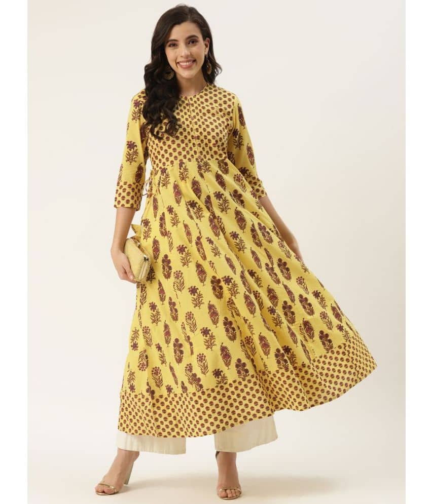 HISHAM - Yellow Cotton Blend Women's Anarkali Kurti ( Pack of 1 ) - Kurtis, Tunics | Buy online on ZillyBuy
