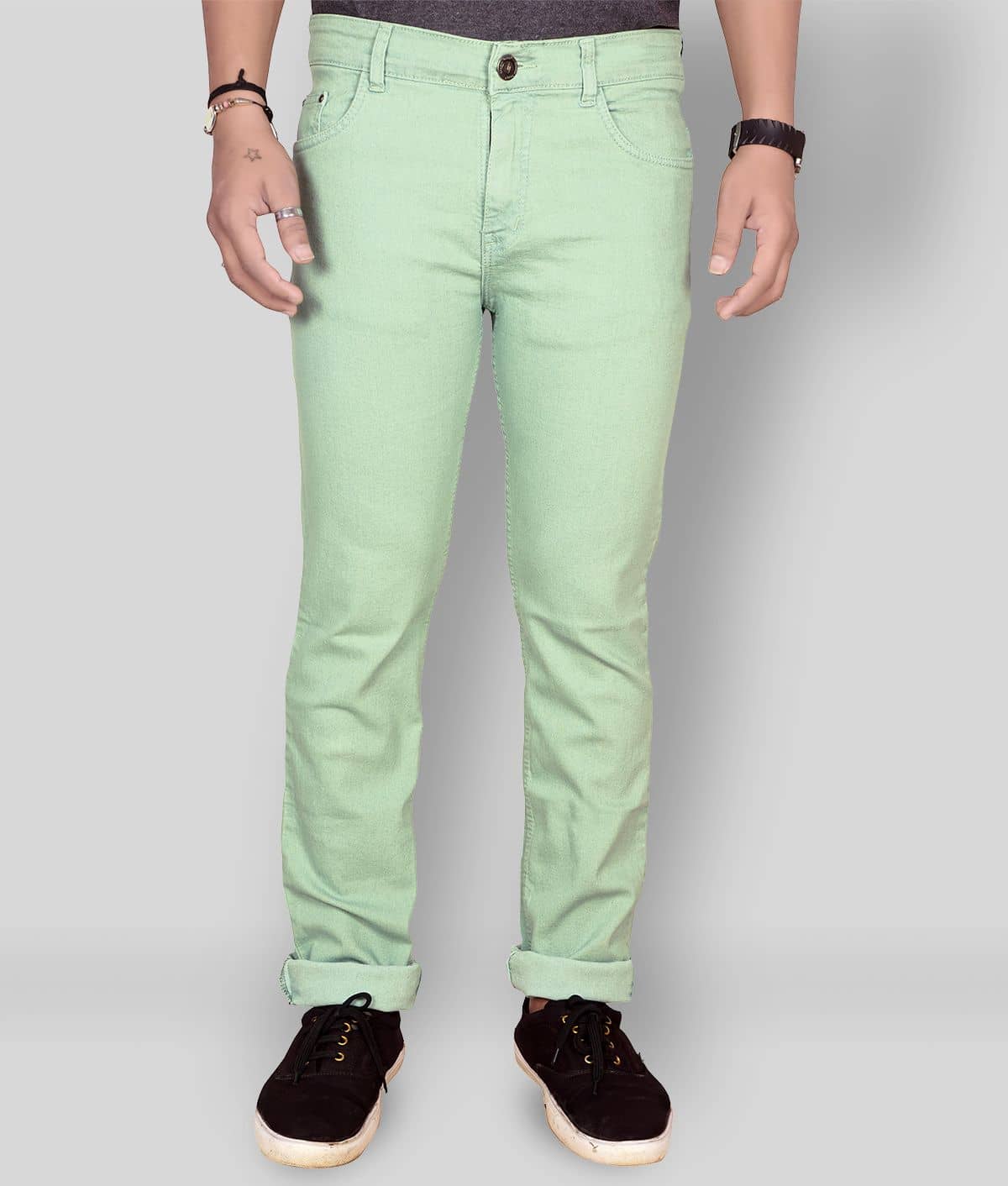 JB JUST BLACK - Light Green Cotton Blend Regular Fit Men's Jeans ( Pack of 1 ) - Jeans | Buy online on ZillyBuy