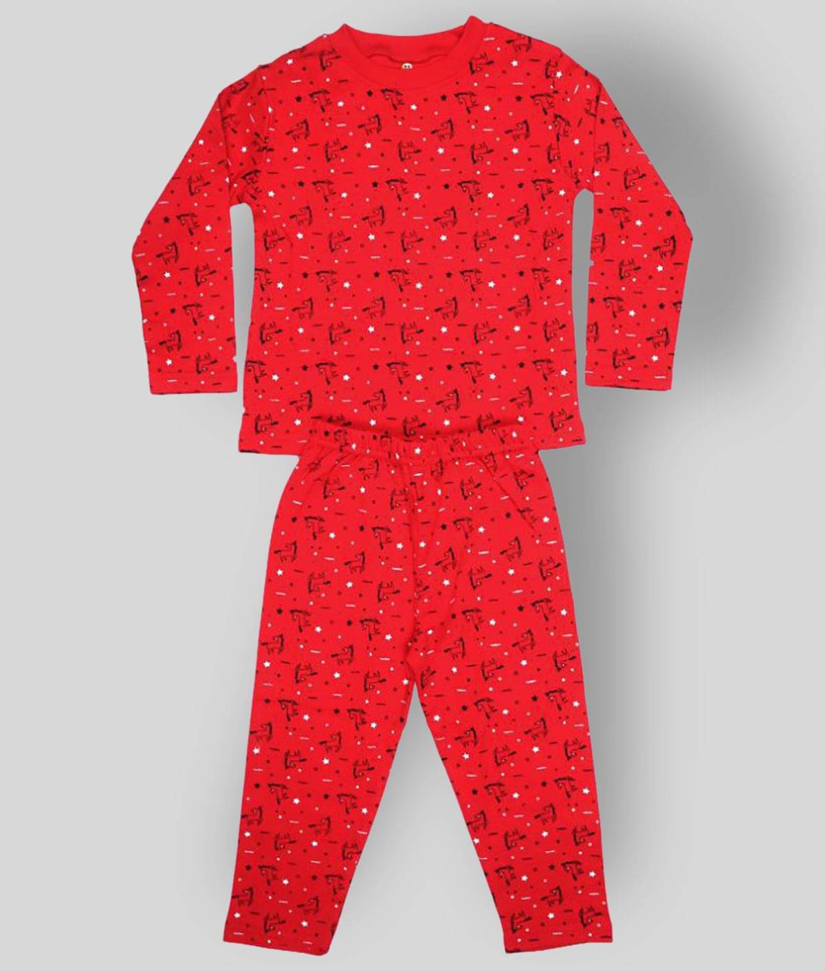     			KABOOS Pack of 1 Girls Cotton Nightsuit Set ( Red )