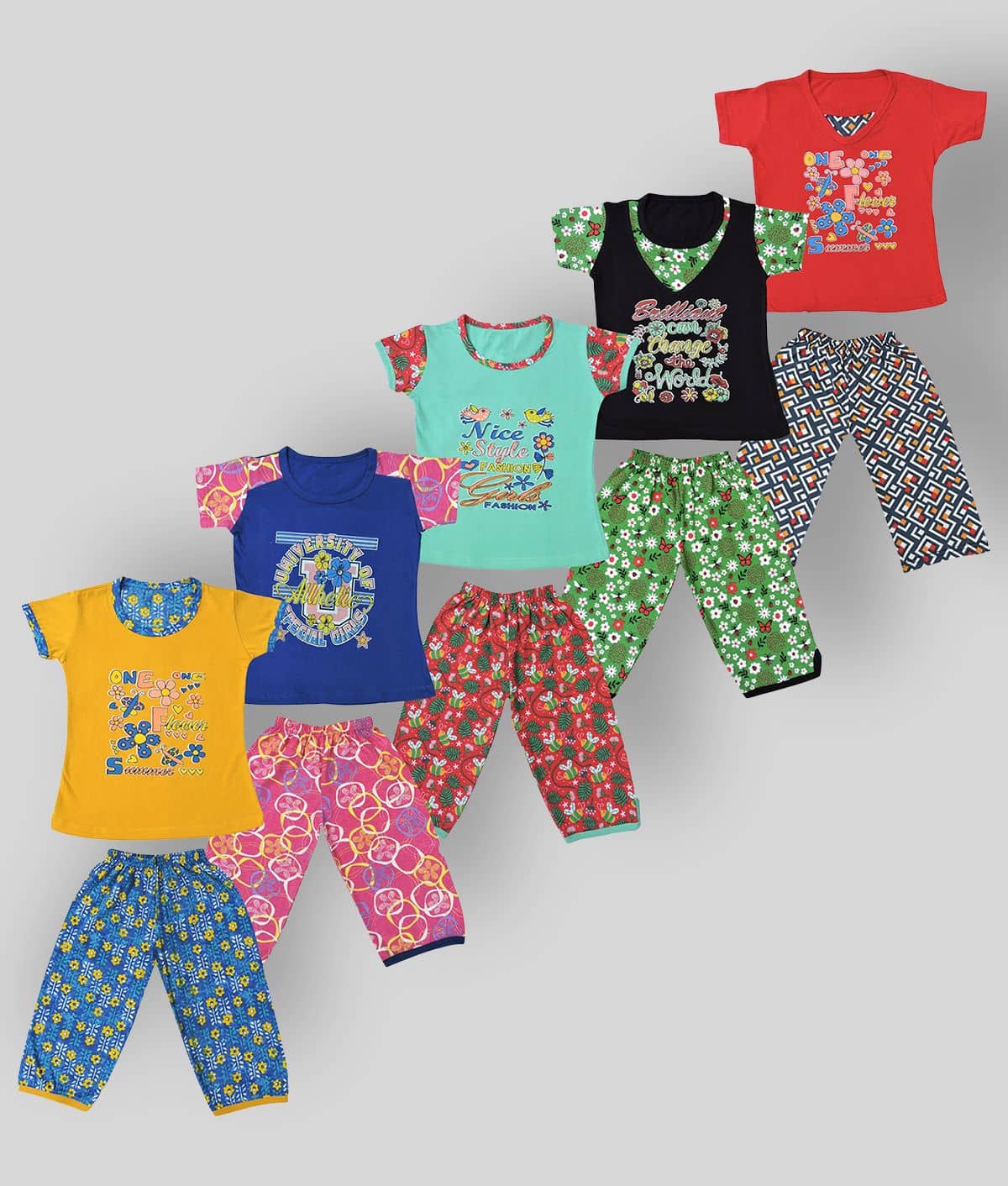 NARPAVI TRENDS Pack of 5 Girls Cotton Nightsuit Set ( Multi Color ) - Nightwear & Loungewear | Buy online on ZillyBuy