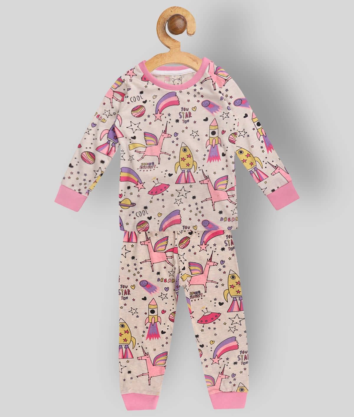 Lazy Shark Pack of 1 Girls Cotton Blend Nightsuit Set ( Cream ) - Nightwear & Loungewear | Buy online on ZillyBuy
