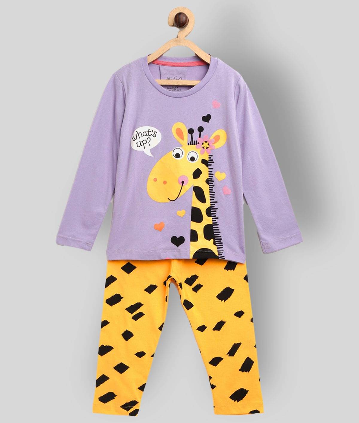     			Lazy Shark Pack of 1 Girls Cotton Blend Nightsuit Set ( Lavender )