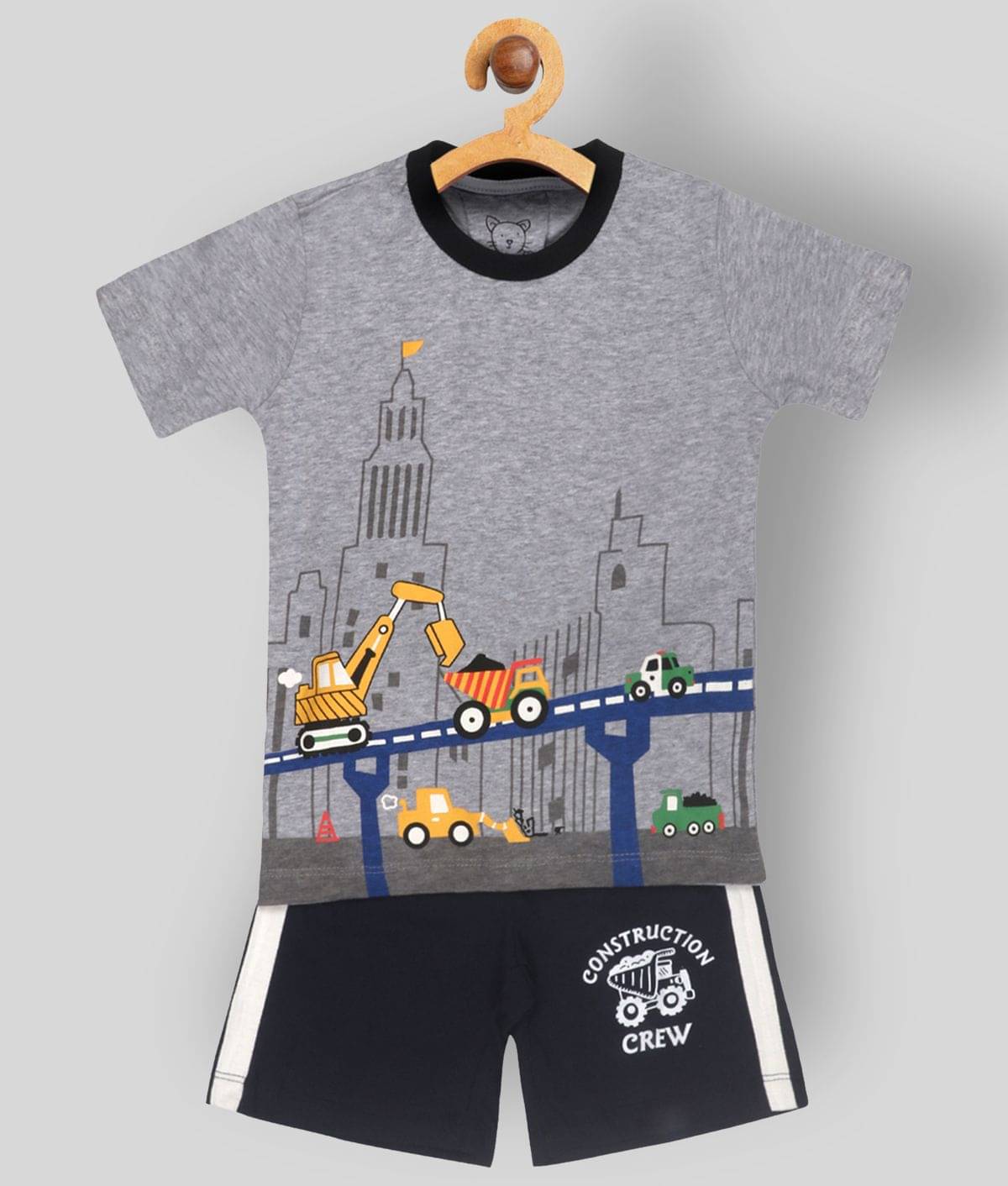     			Lazy Shark Pack of 1 Boys Cotton Blend T-Shirt & Shorts Set ( Gray )