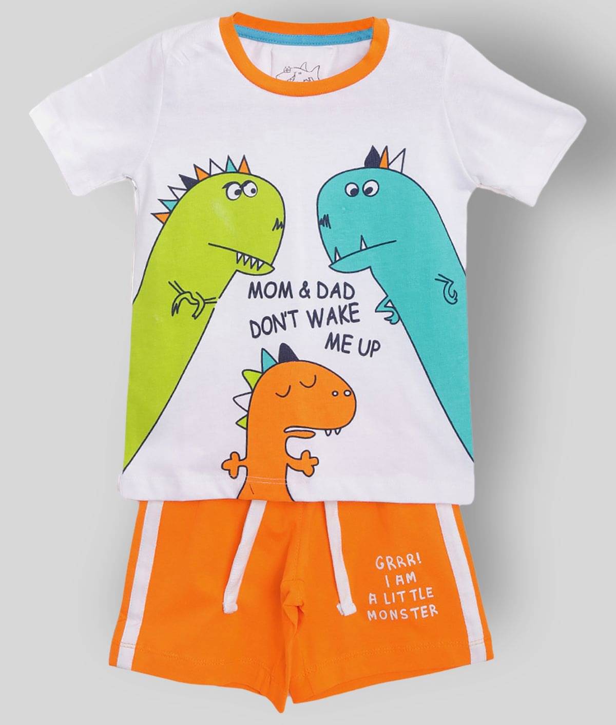     			Lazy Shark Pack of 1 Boys Cotton Blend T-Shirt & Shorts Set ( White )