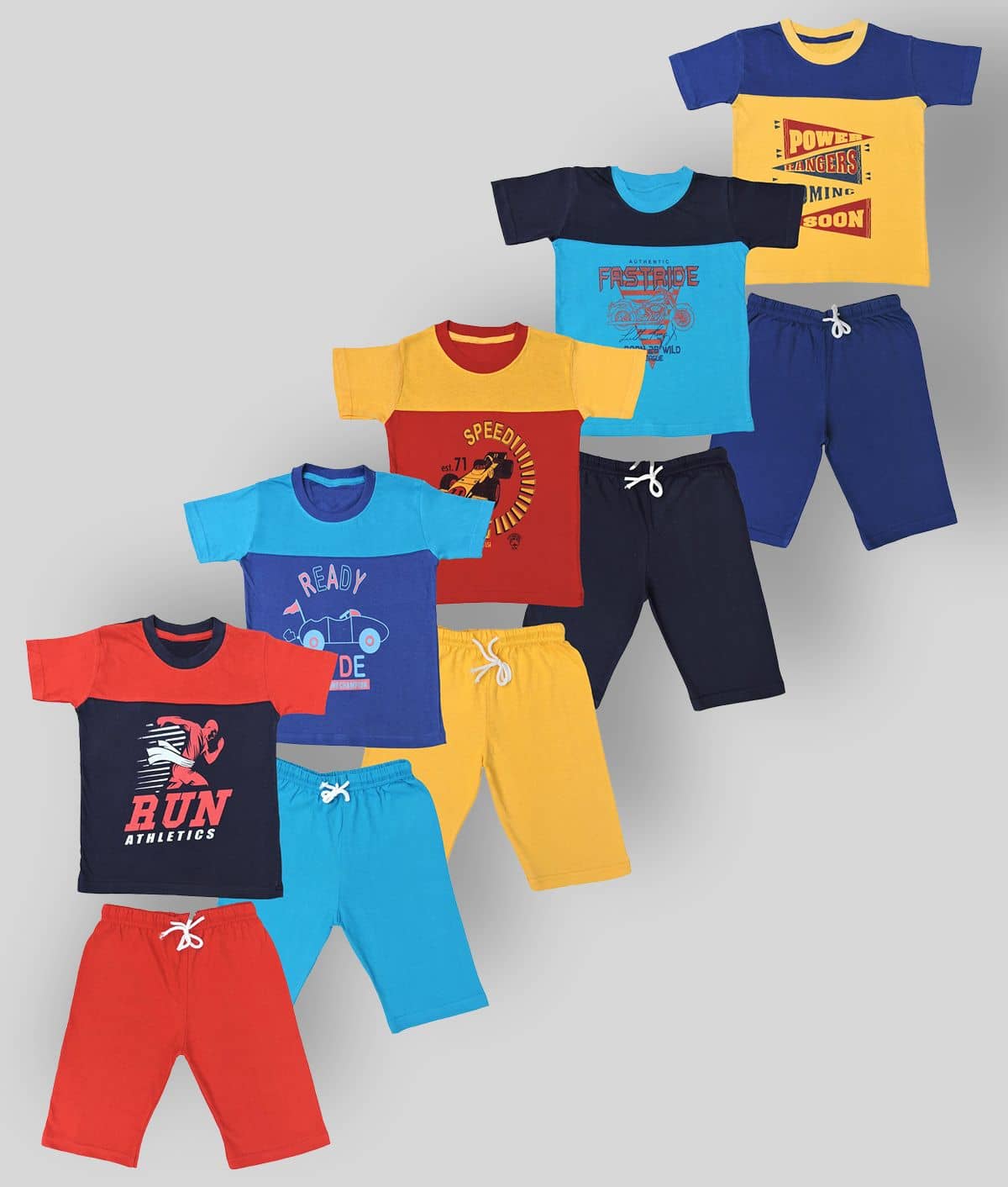 NARPAVI TRENDS Pack of 5 Boys Cotton T-Shirt & Shorts Set ( Multicolor )