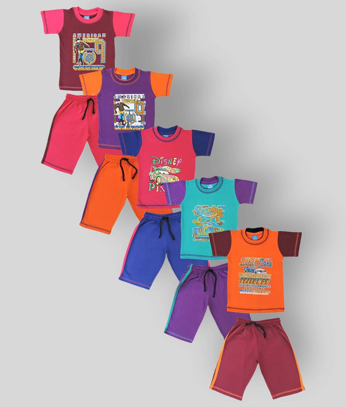     			NARPAVI TRENDS Pack of 5 Boys Cotton T-Shirt & Shorts Set ( Multicolor )